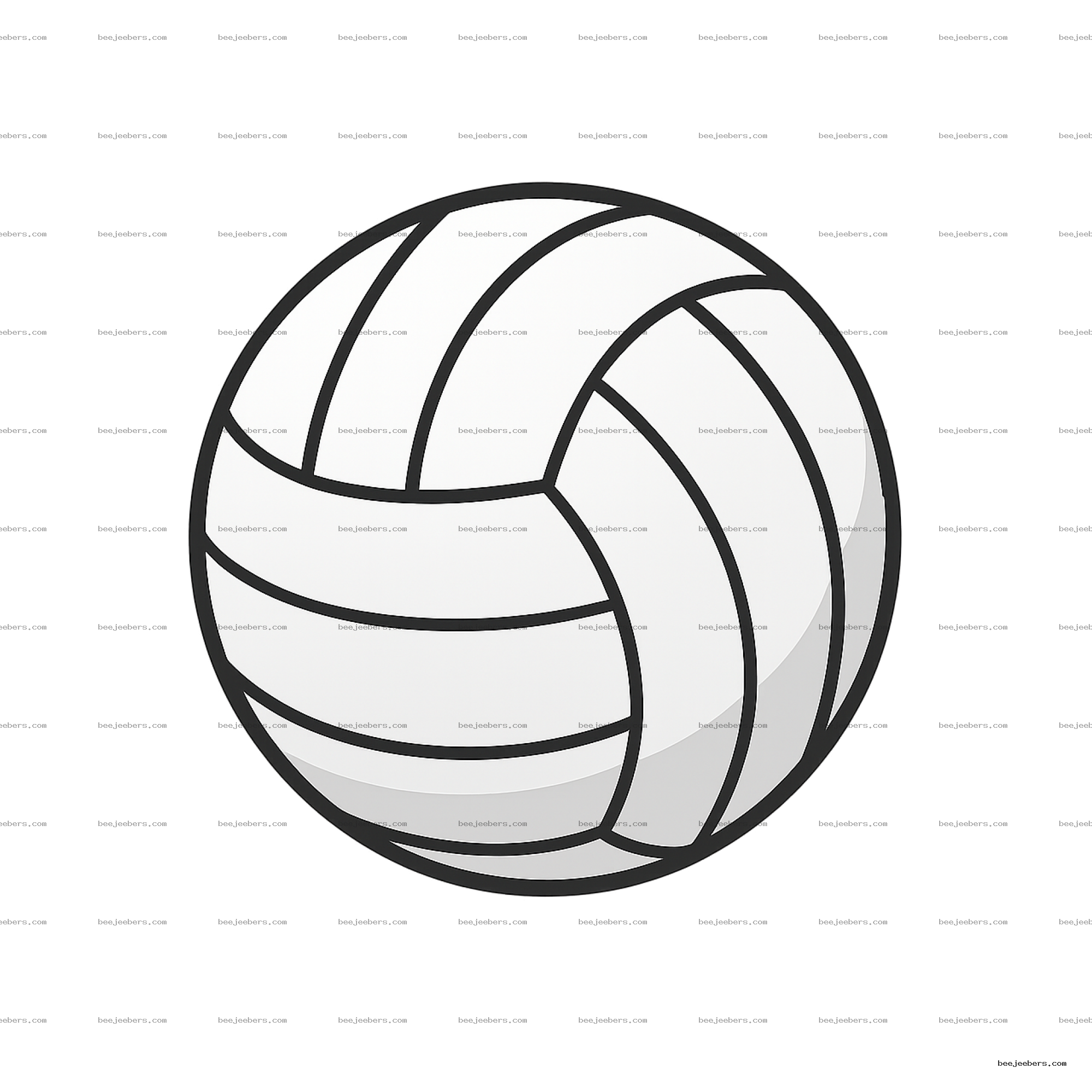 Vector illustration of a white volleyball with black outlines on transparent background