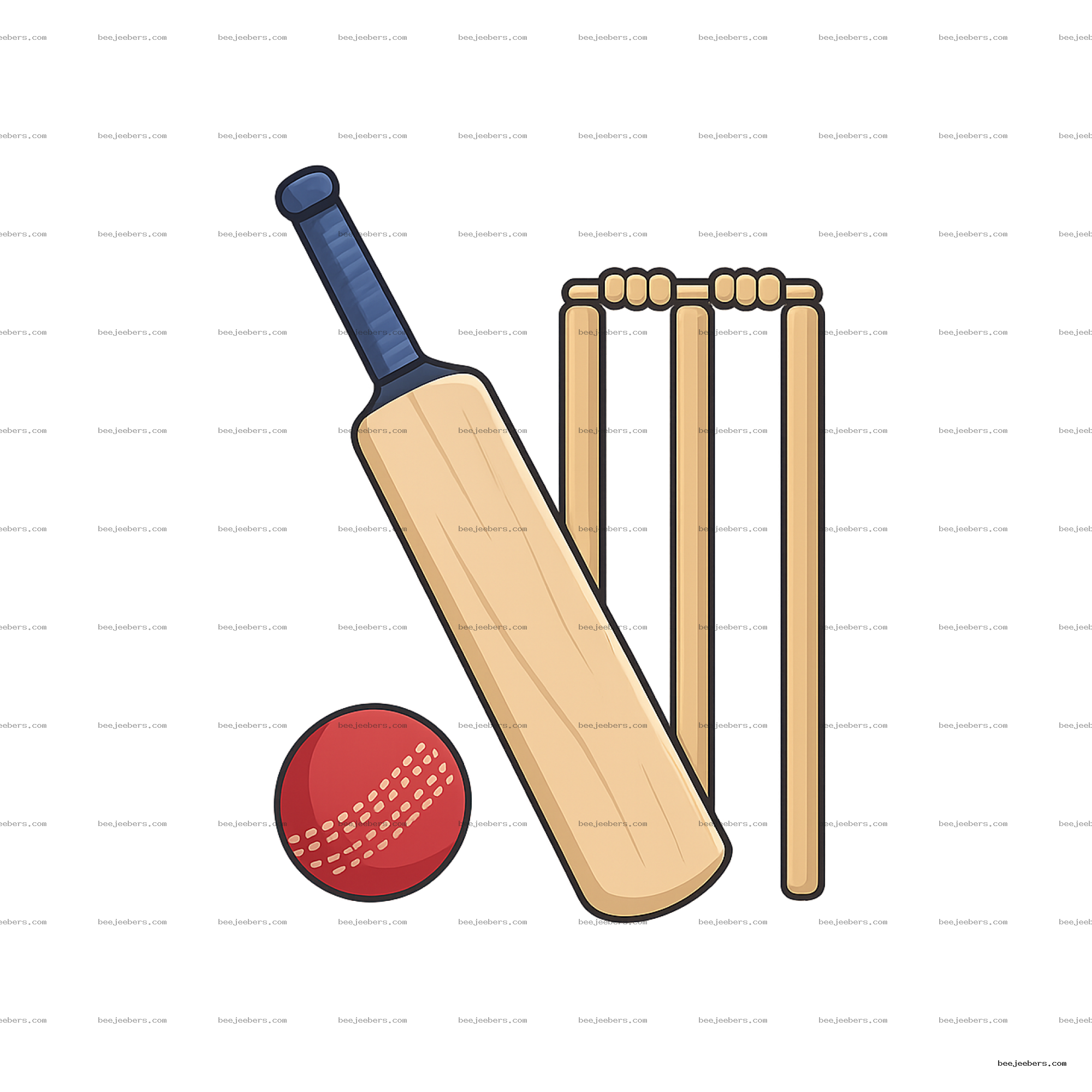 Vector PNG of cricket bat, red ball, and wooden stumps with transparent background