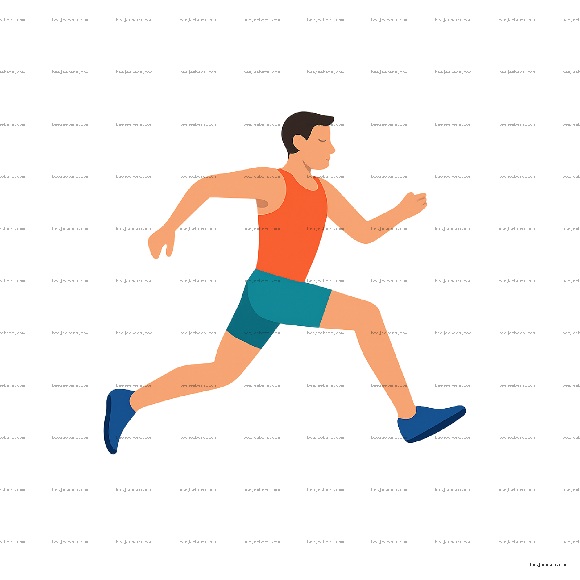 Vector illustration of a male runner in orange tank top and blue shorts mid-stride on transparent background