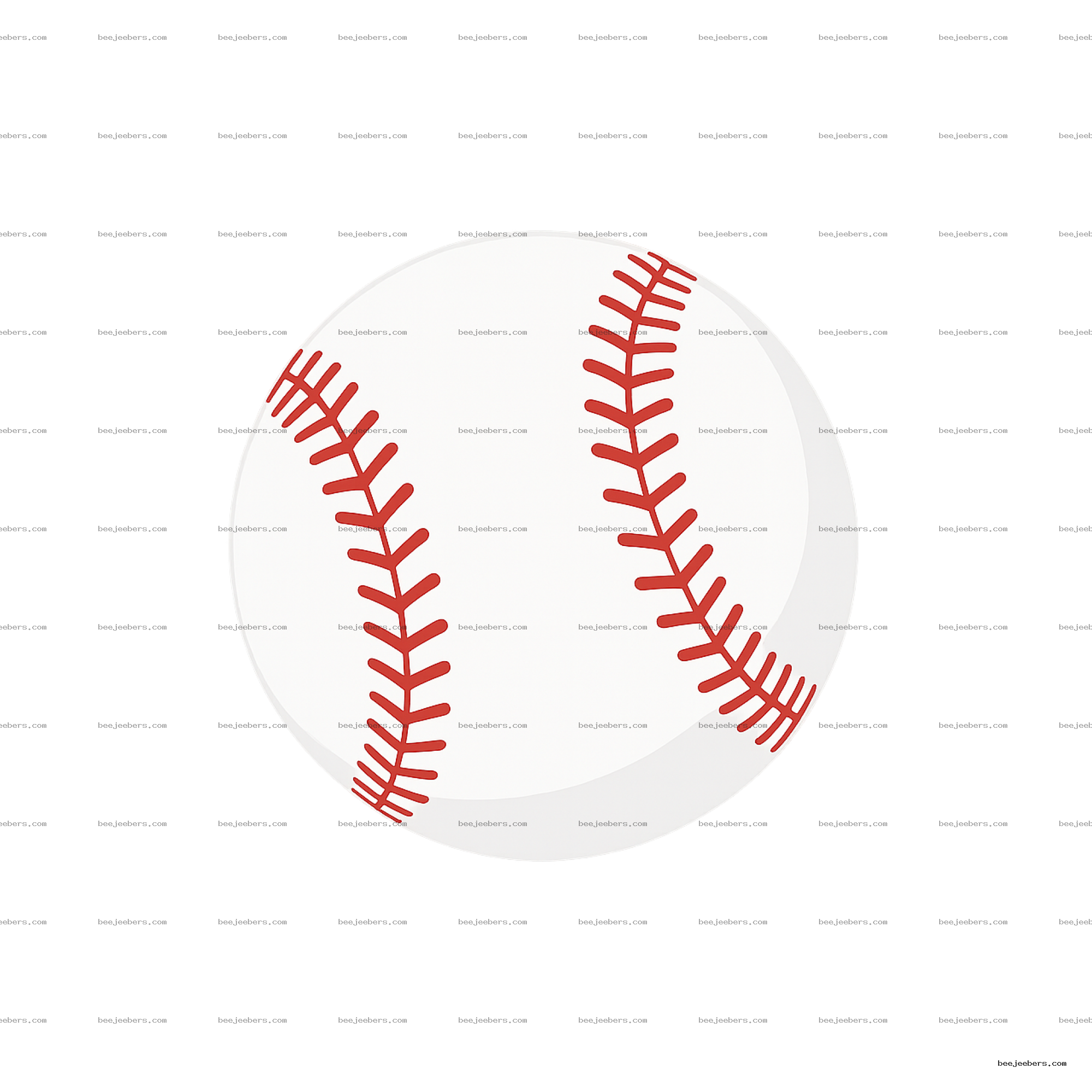 Clean vector baseball illustration with red stitching on white surface and transparent background