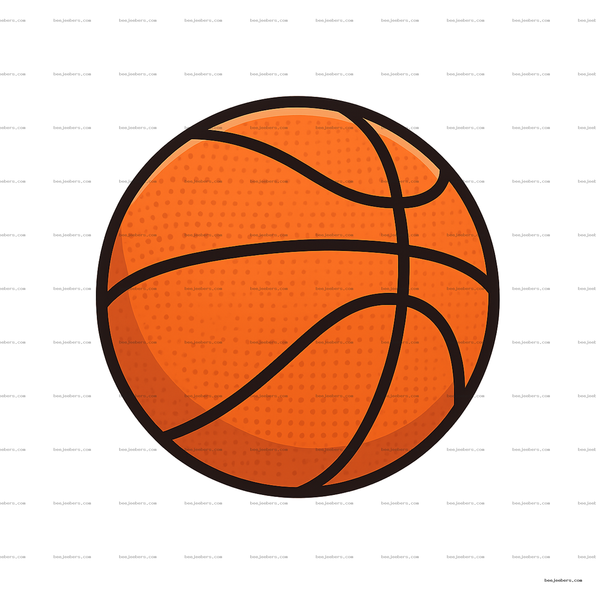 Clean orange basketball vector illustration with black lines and texture on transparent background