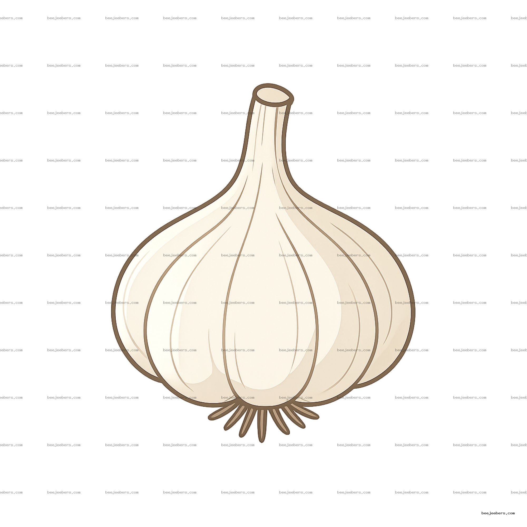Clean vector illustration of a whole garlic bulb with beige tones on transparent background