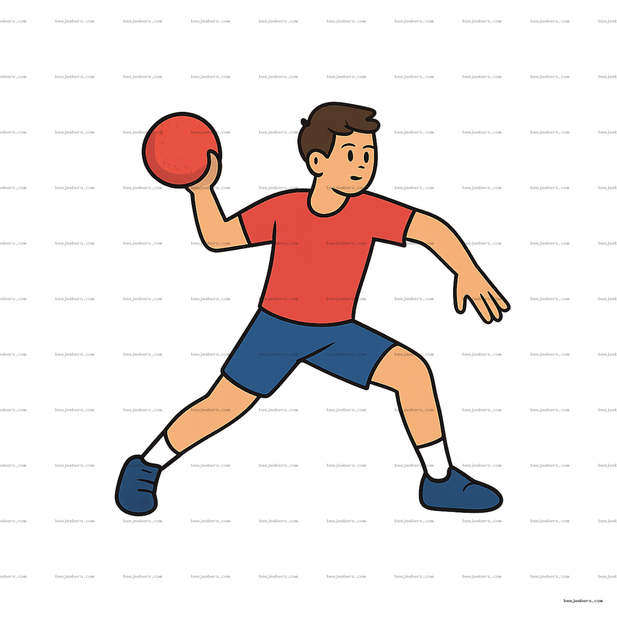 Vector illustration of a boy throwing a red dodgeball in a dynamic pose with transparent background