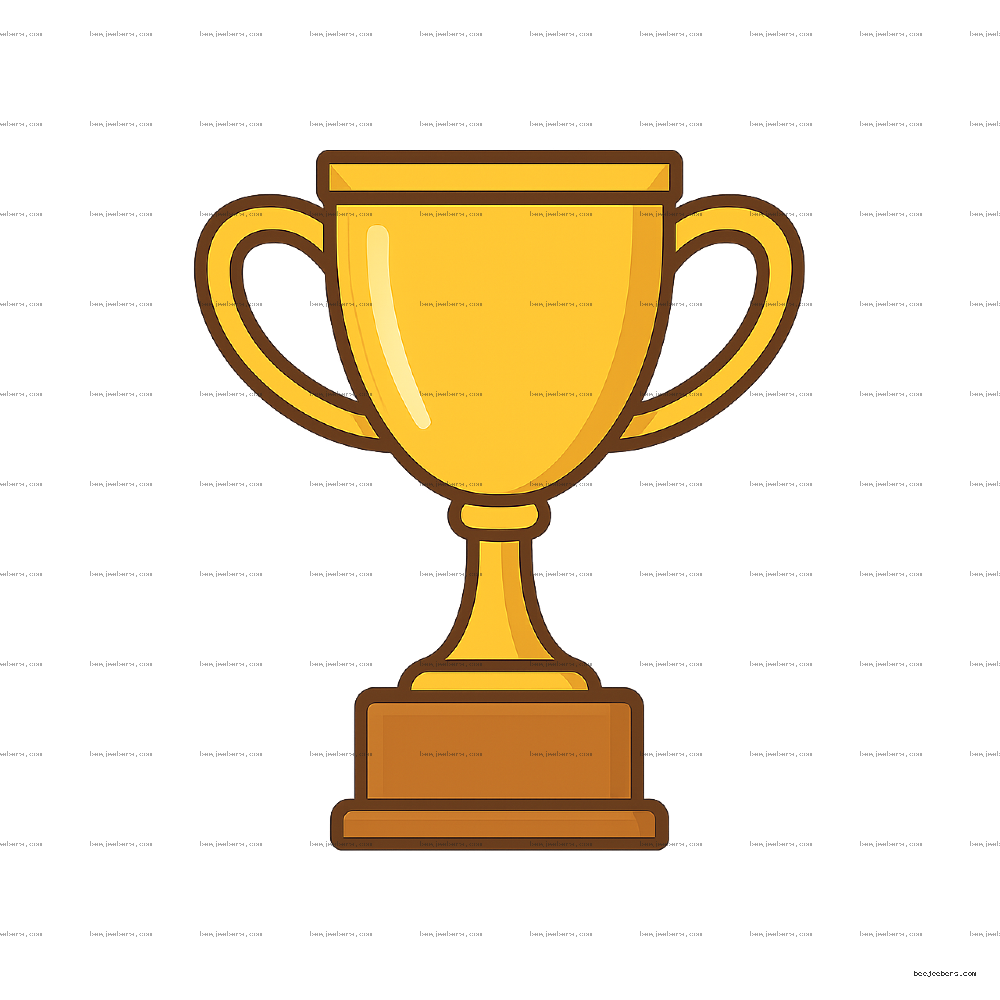 Clean vector illustration of a gold trophy cup with handles and a wooden base on transparent background