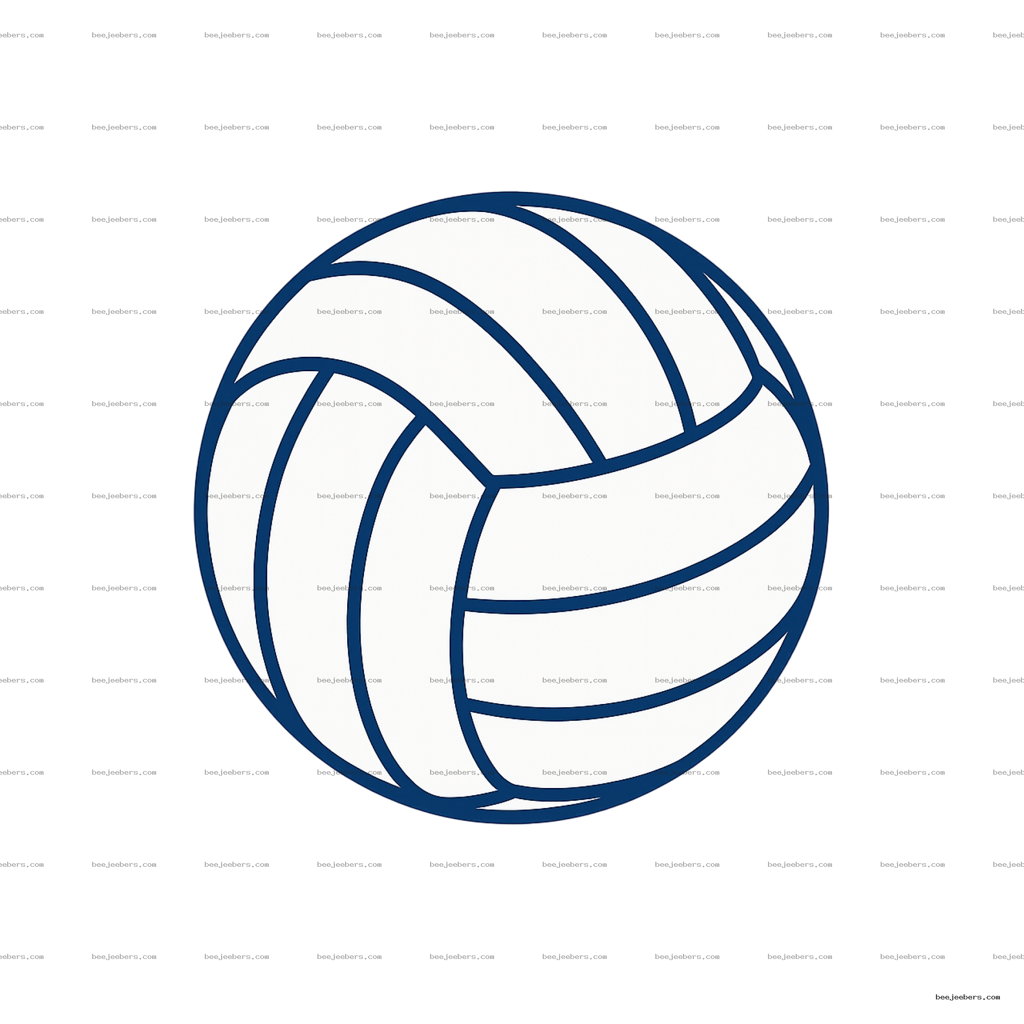 Clean vector illustration of a volleyball with blue outlines and white panels on transparent background