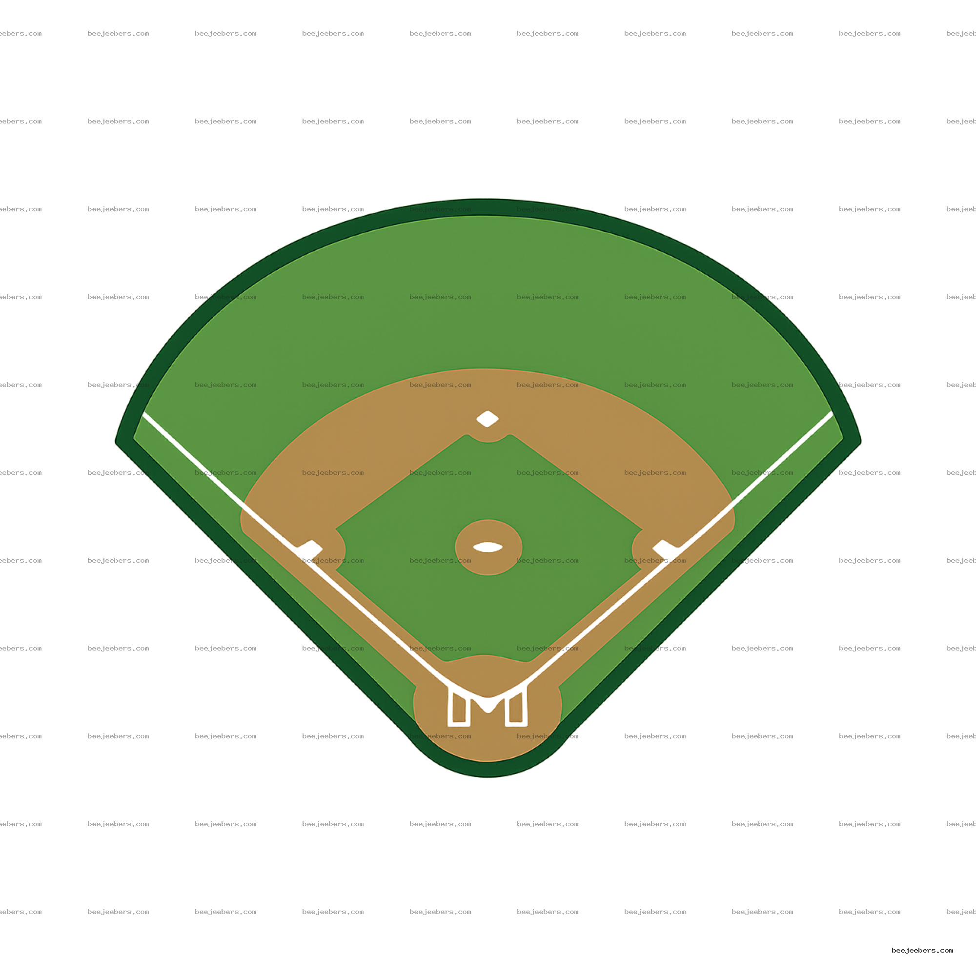 Top-down vector baseball field with green outfield and brown infield on transparent background