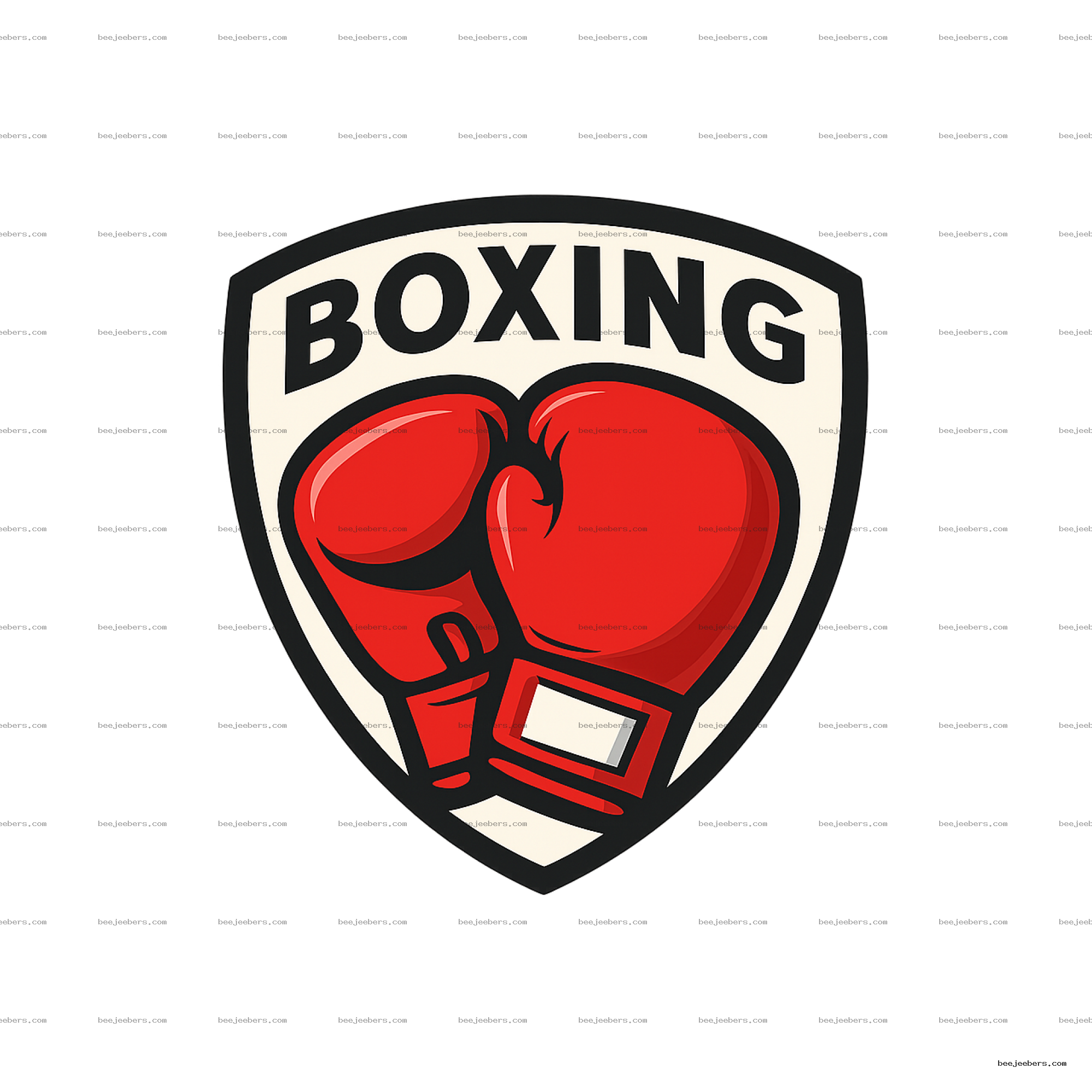 Vector boxing logo PNG featuring red boxing gloves inside a shield with 'BOXING' text above