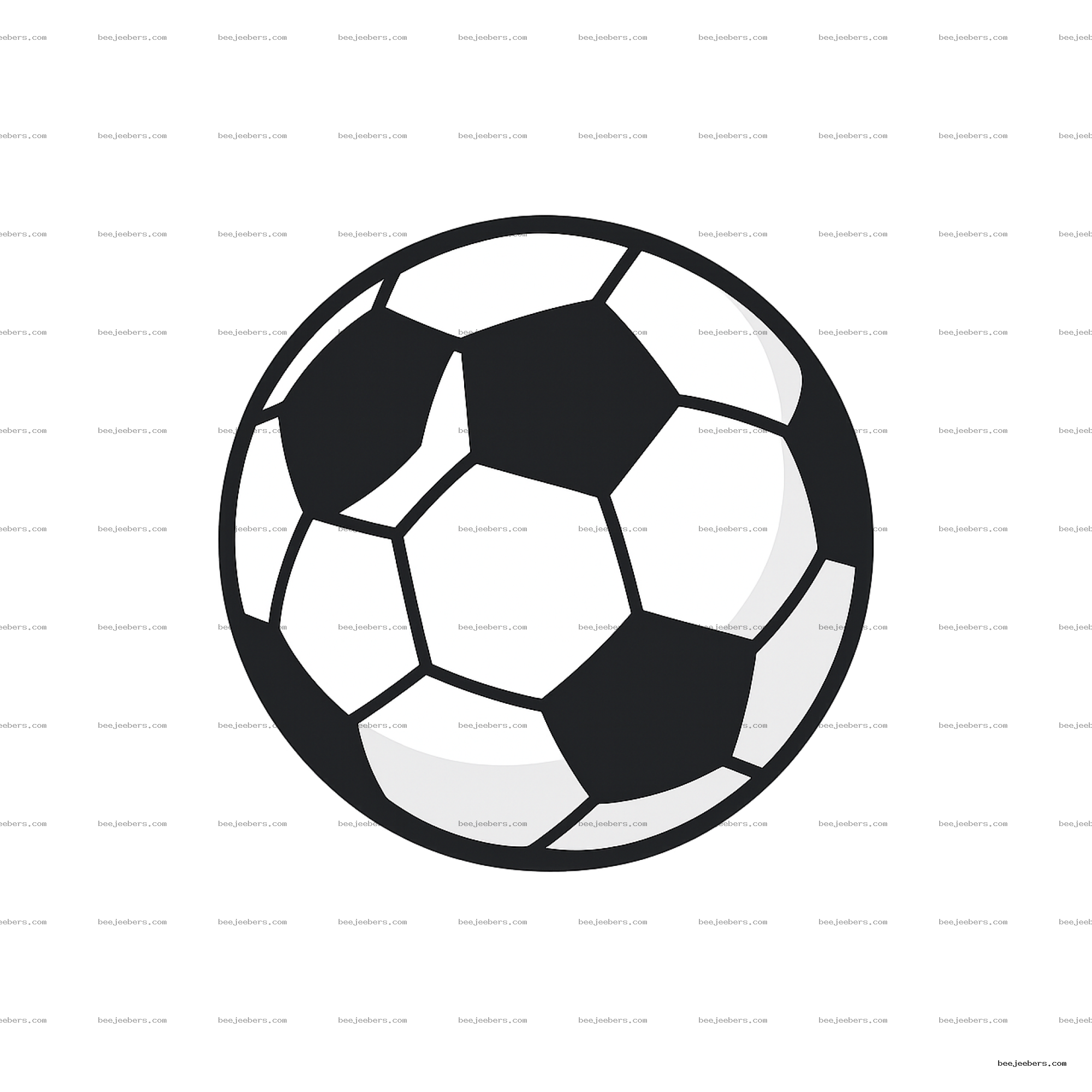 Black and white clean vector soccer ball with pentagon and hexagon pattern on transparent background