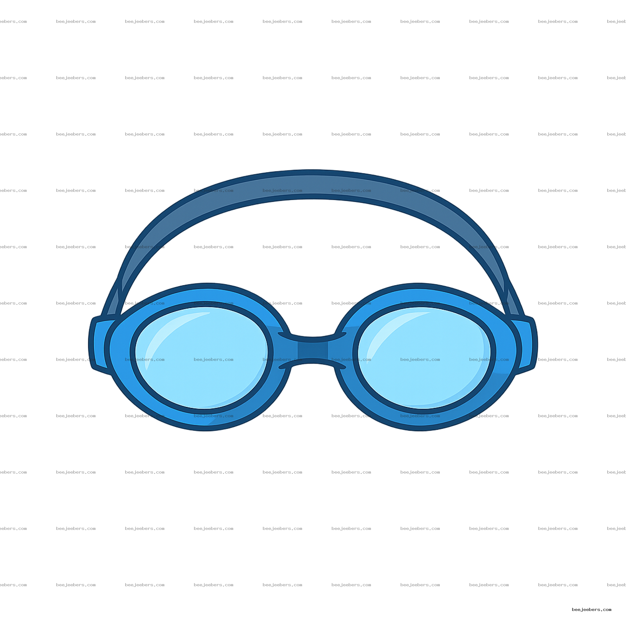 Blue swimming goggles with light reflective lenses and dark blue strap on transparent background