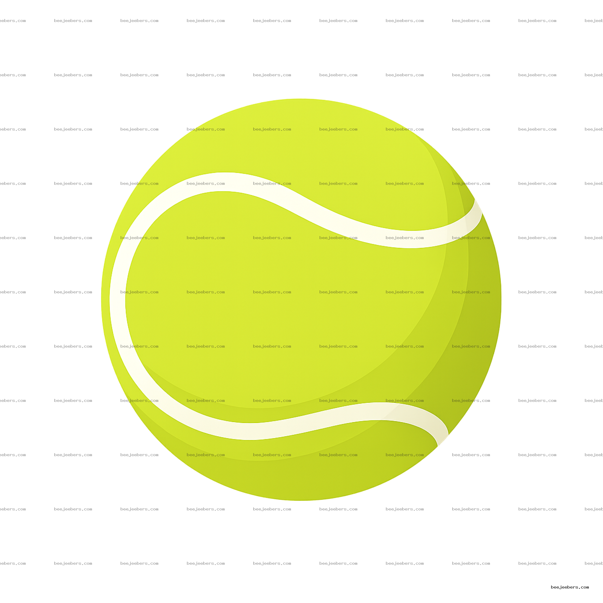 Bright yellow-green tennis ball vector with white seam lines on transparent background
