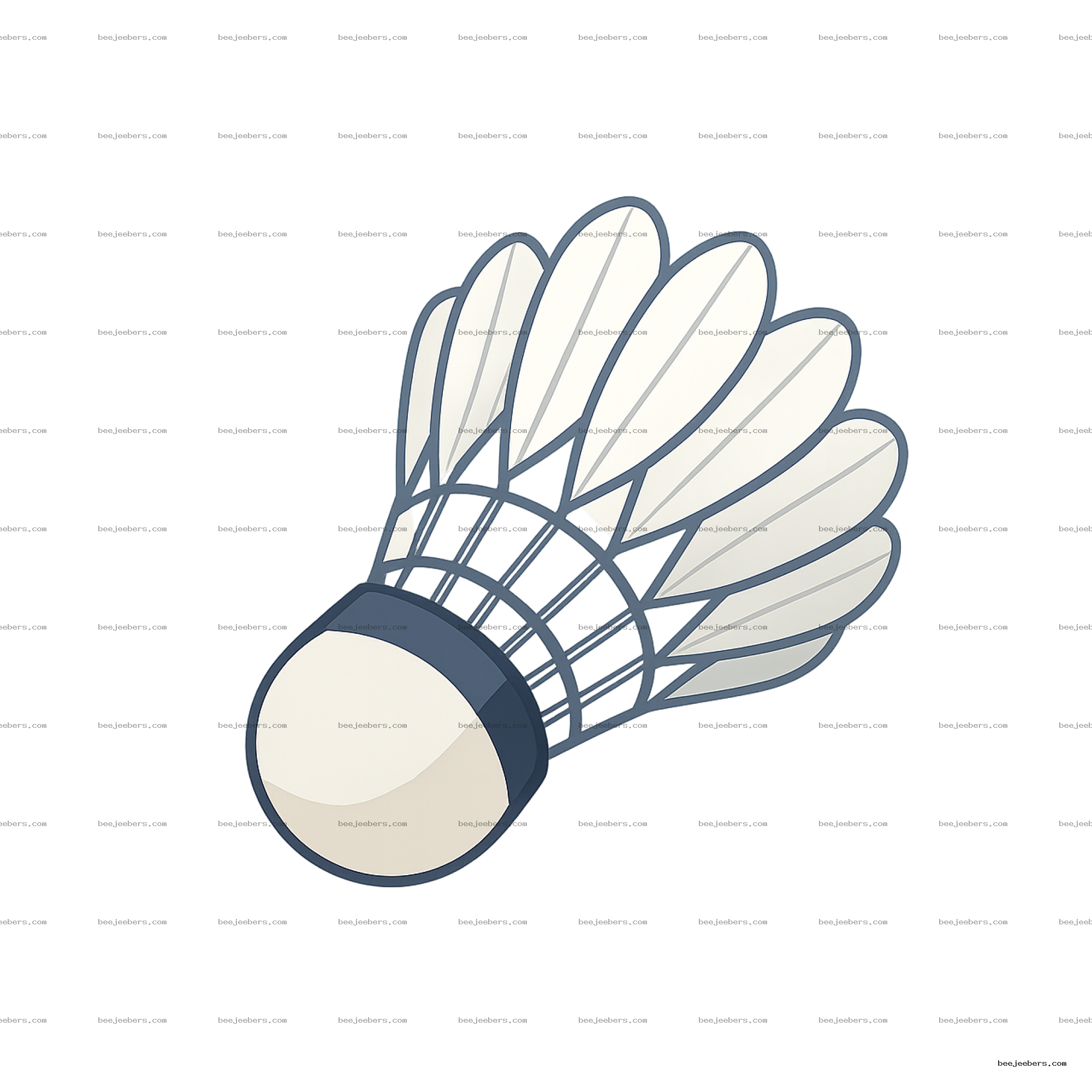 Clean vector badminton birdie (shuttlecock) with white feathers and blue base on transparent background