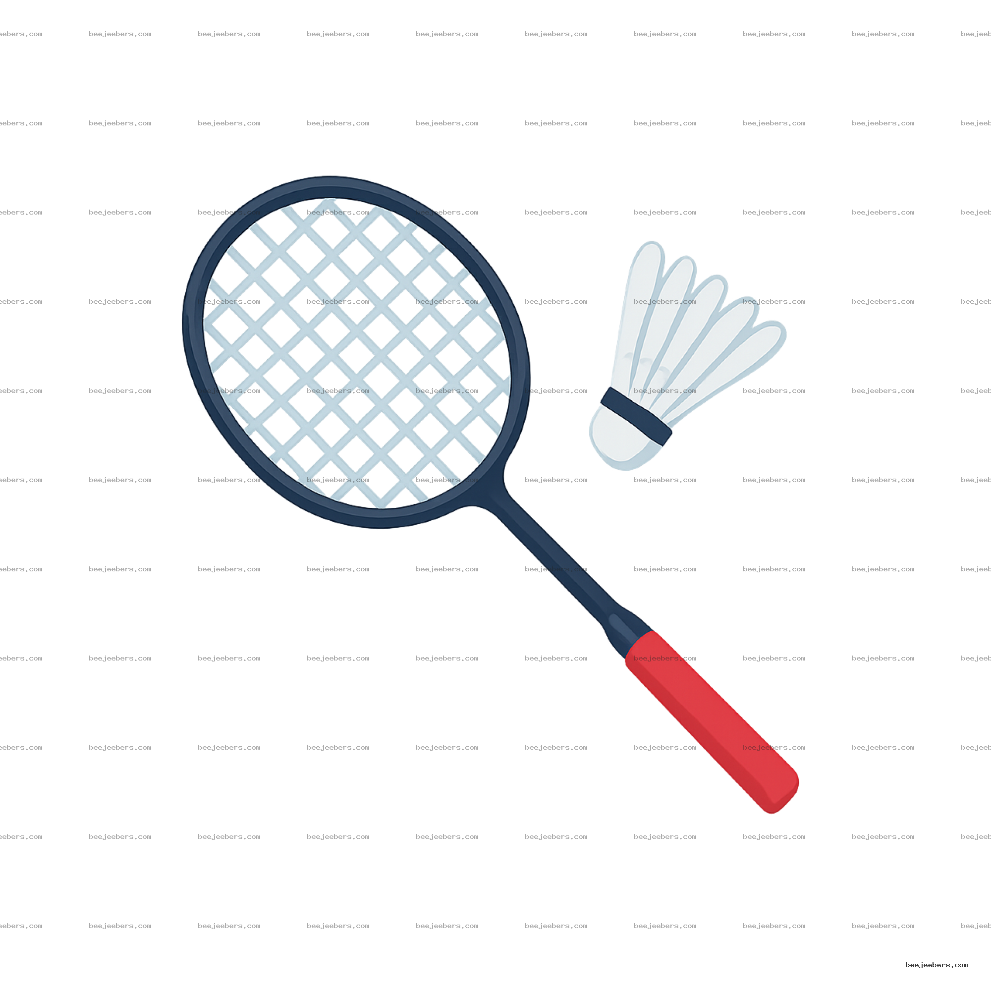 Vector image of a badminton racket with red handle and a white shuttlecock with blue band