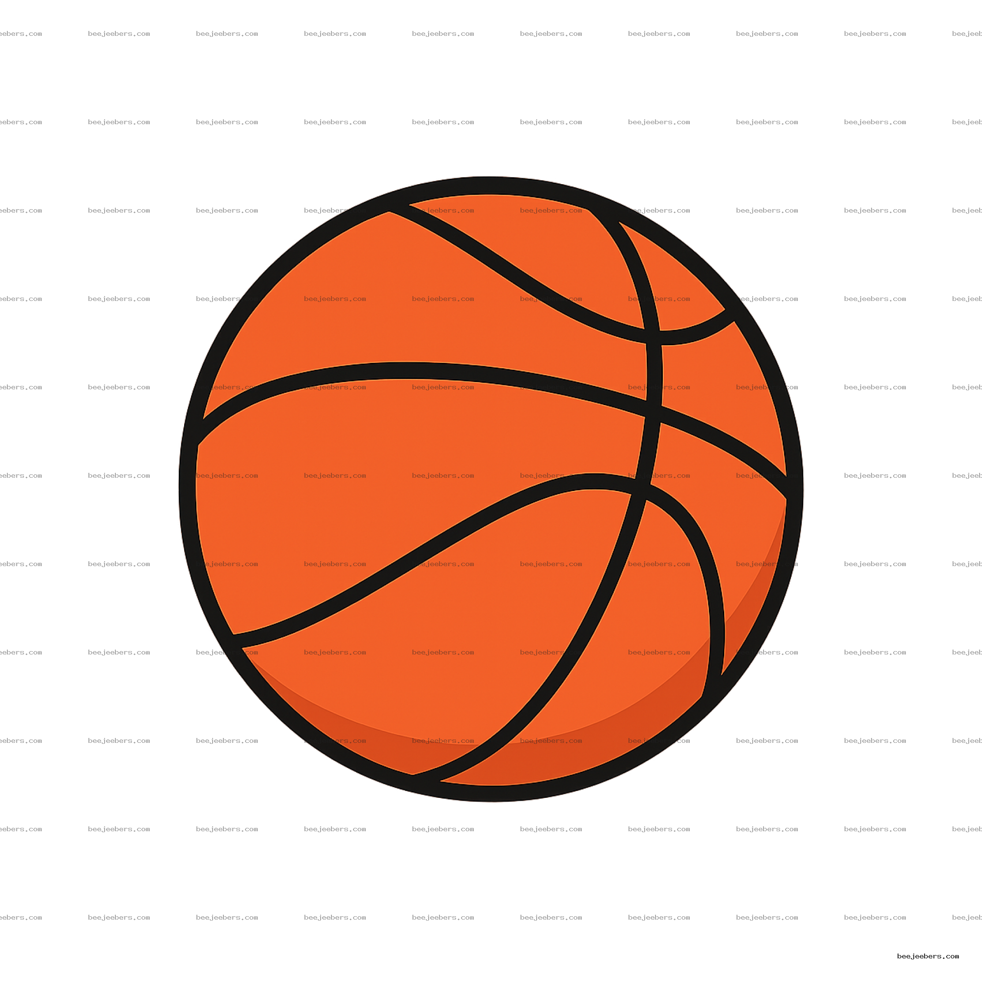 Simple clean vector basketball illustration with orange color and black lines on transparent background