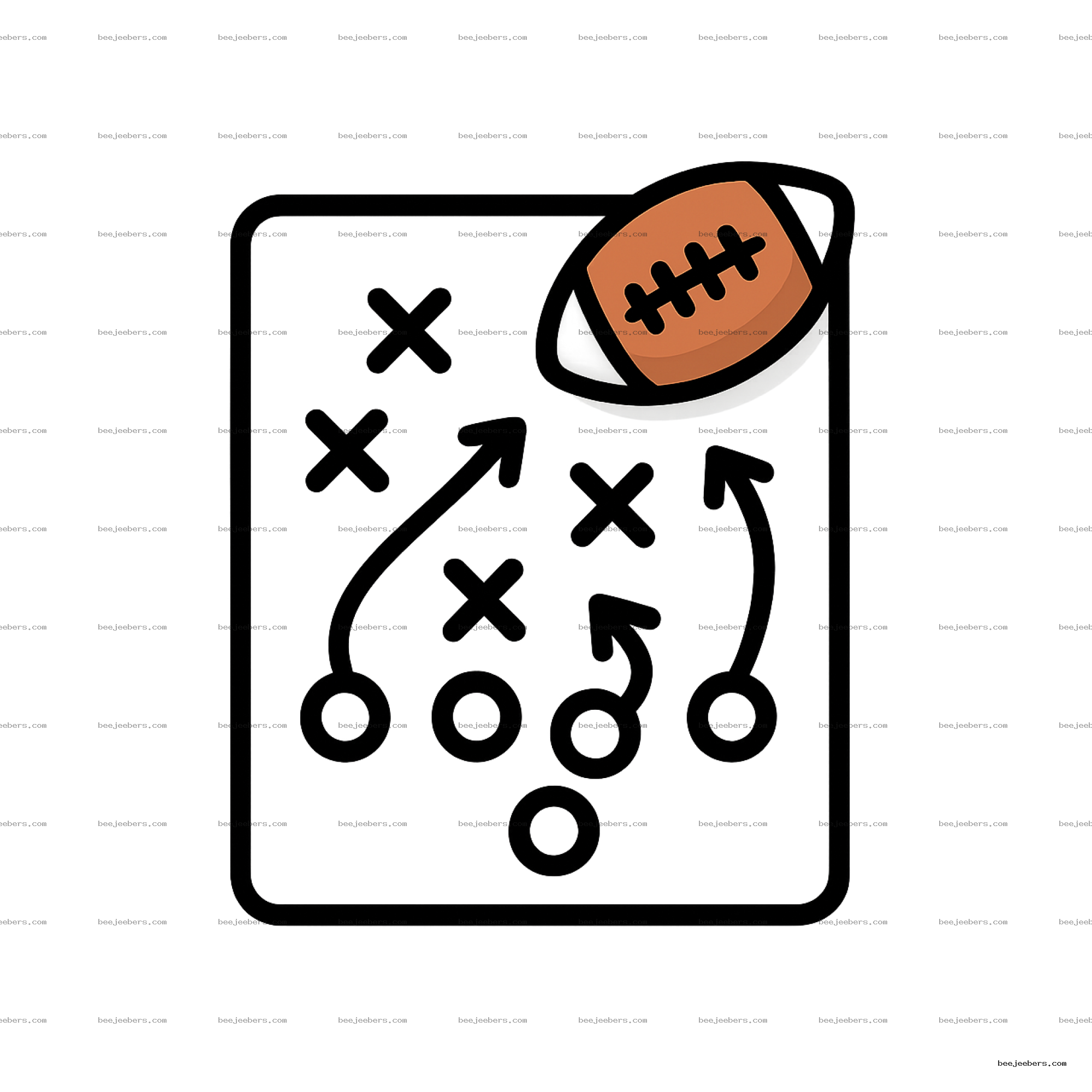 Vector football playbook diagram with X and O markers and a football icon on transparent background