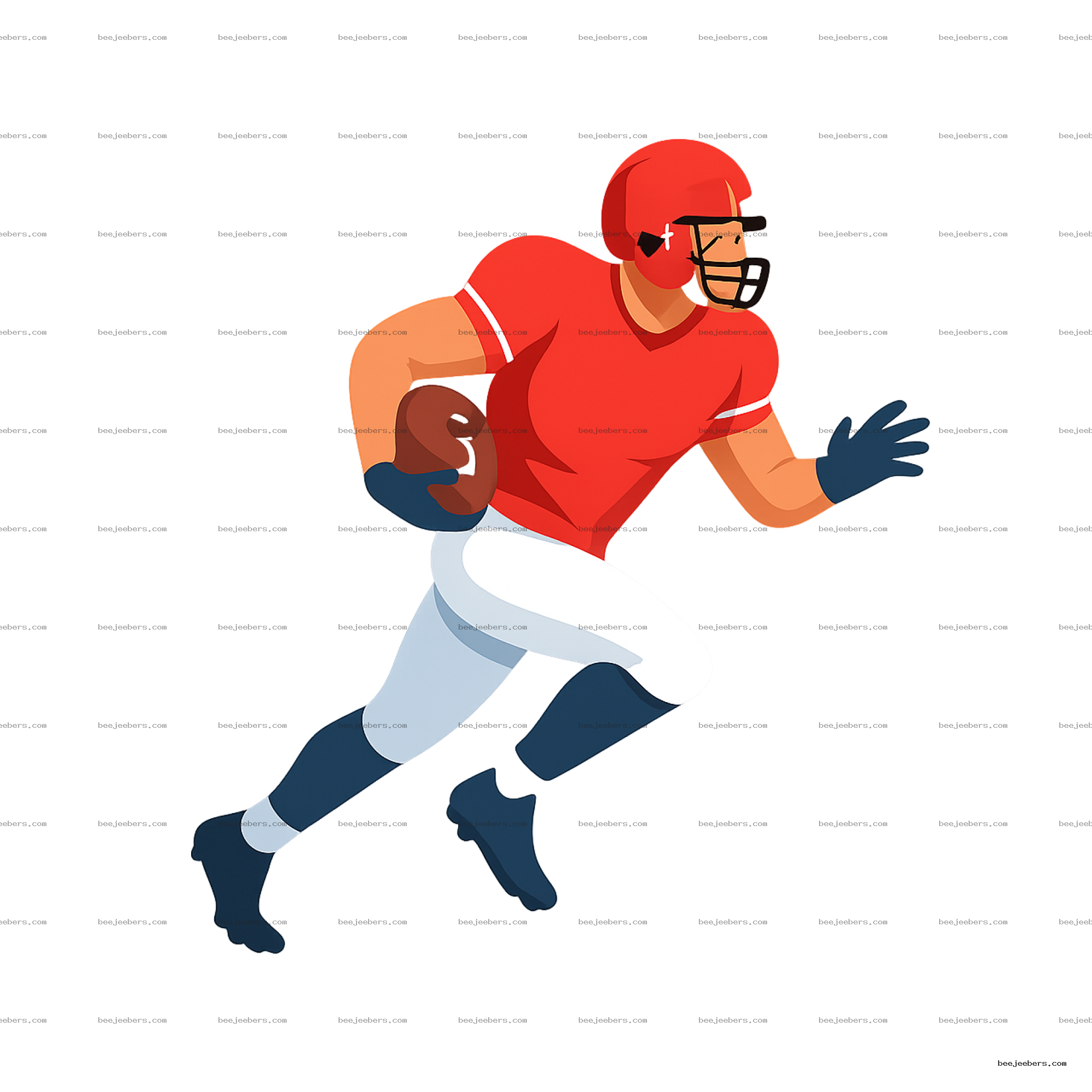 Vector image of a football player running with ball in red uniform and helmet