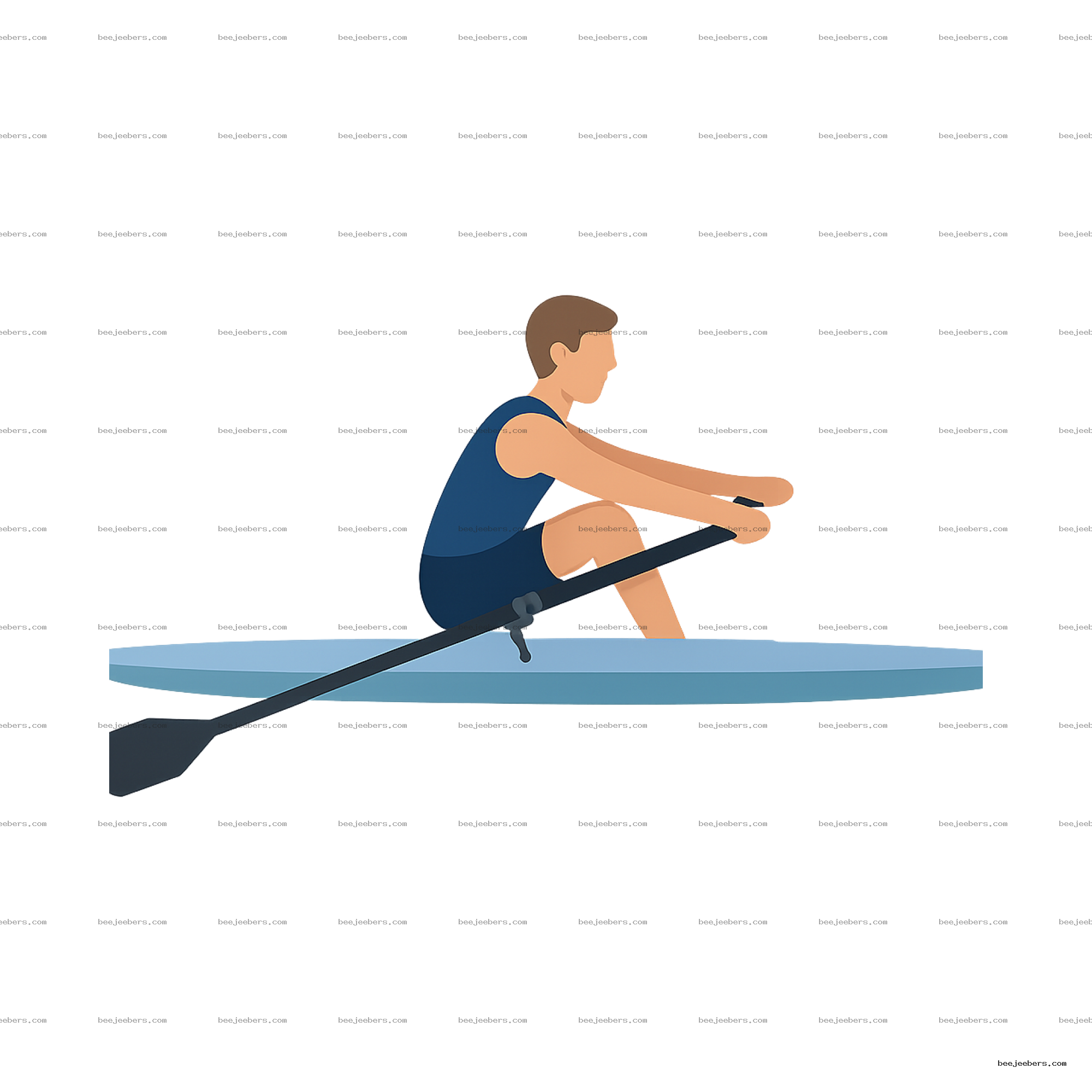 Clean vector illustration of male rower in single scull boat with oars on water