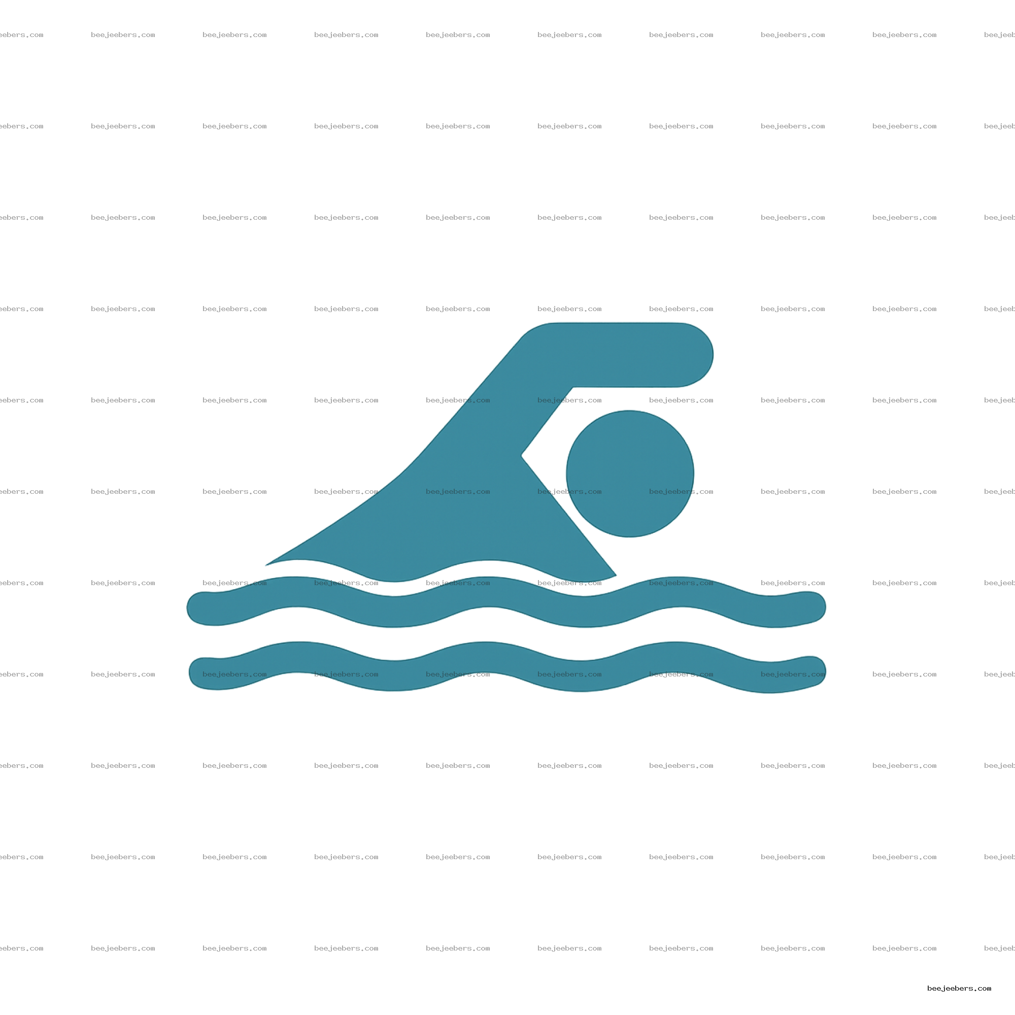 Blue clean vector swimming icon with arm over water waves on transparent background