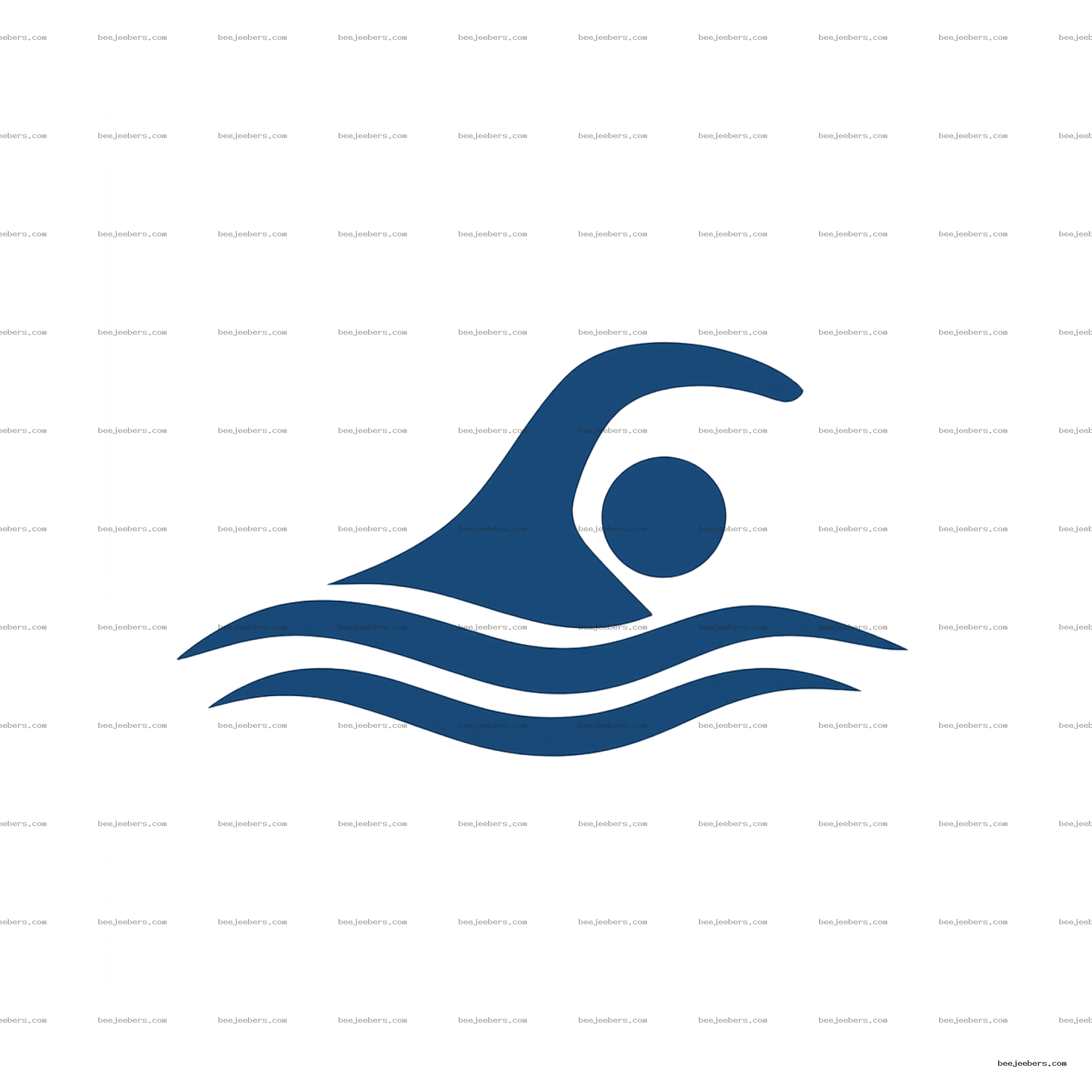 Blue clean vector swimming logo with swimmer silhouette and waves on transparent background
