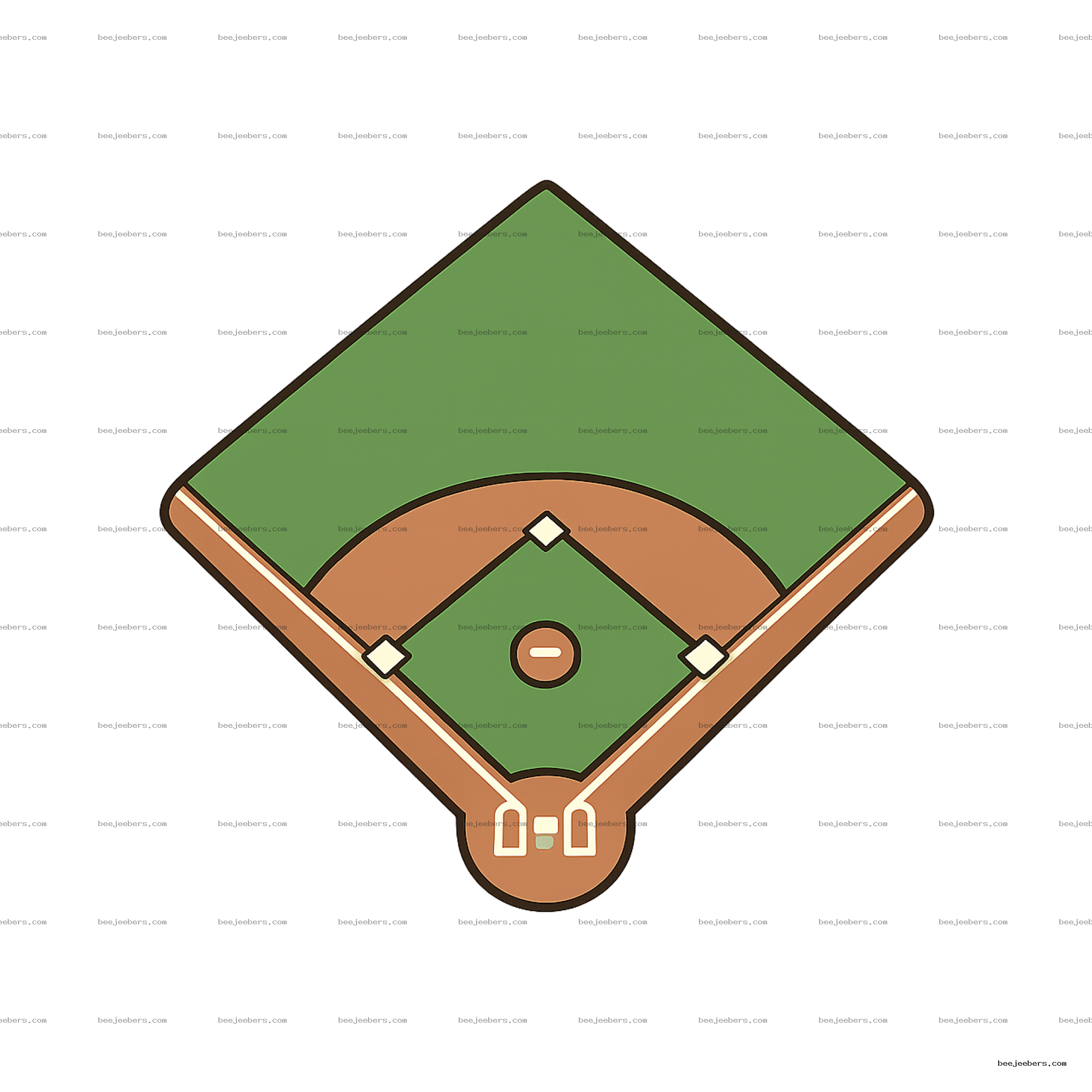 Top-down clean vector illustration of a baseball diamond field with green outfield and brown infield bases