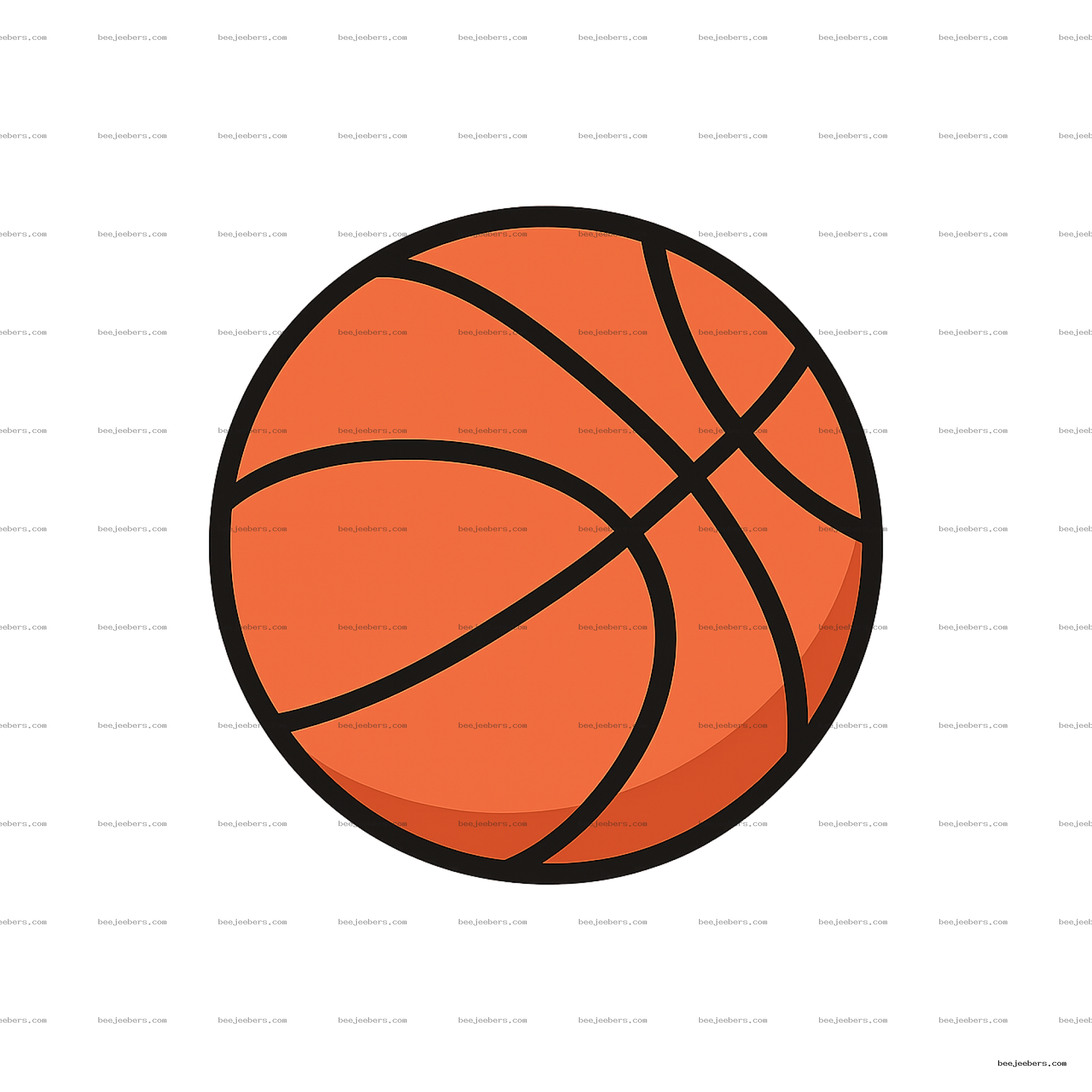 Clean vector graphic of an orange basketball with black lines on transparent background
