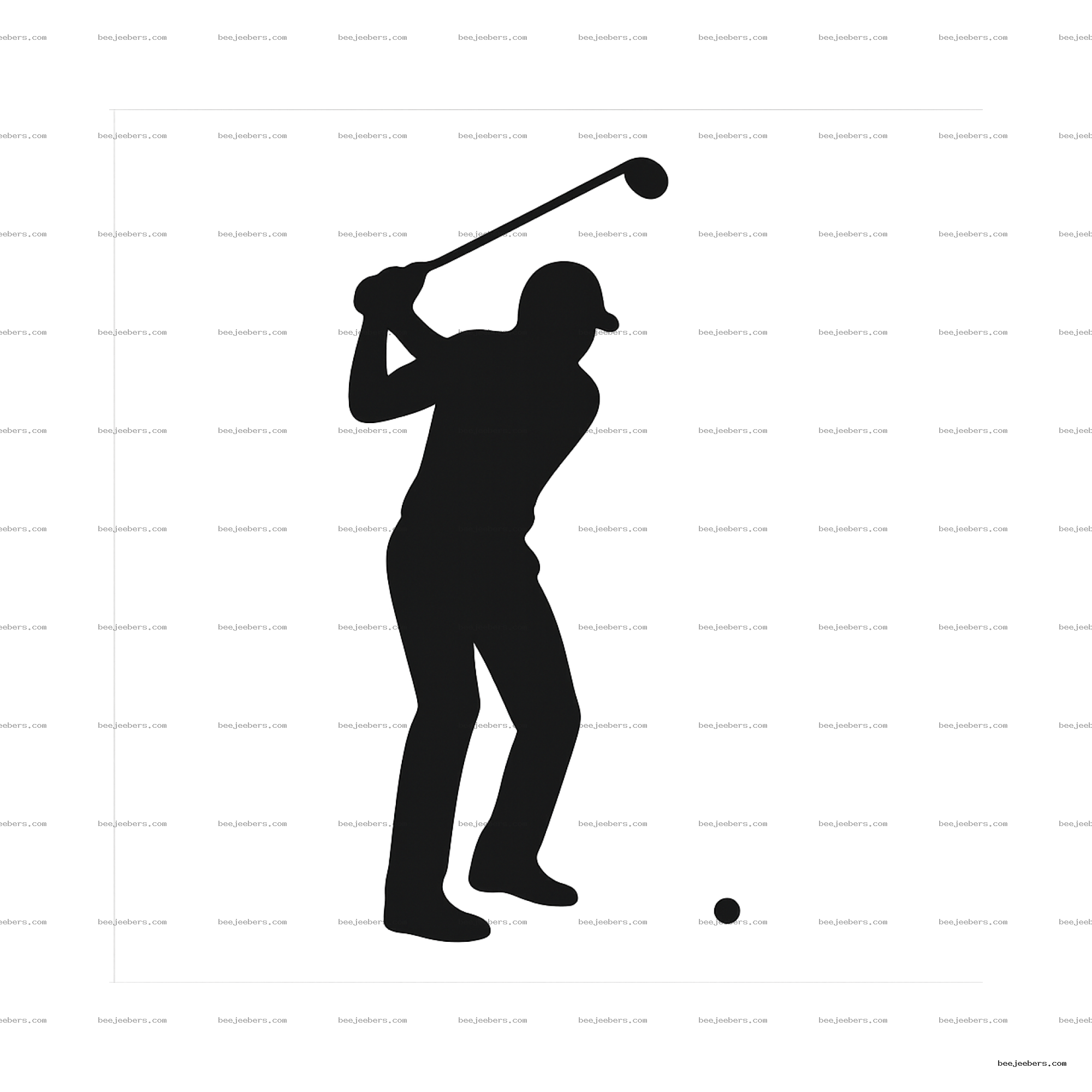 Black silhouette of a golfer swinging a club with a golf ball on the ground