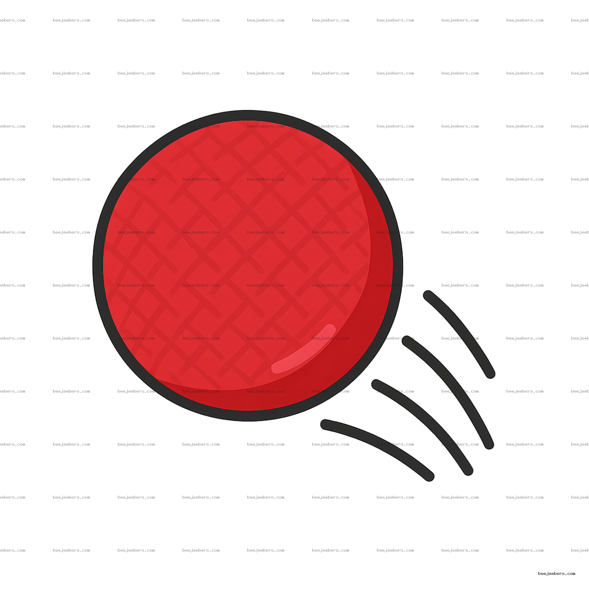 Bright red kickball with black outline and motion lines on transparent background vector png