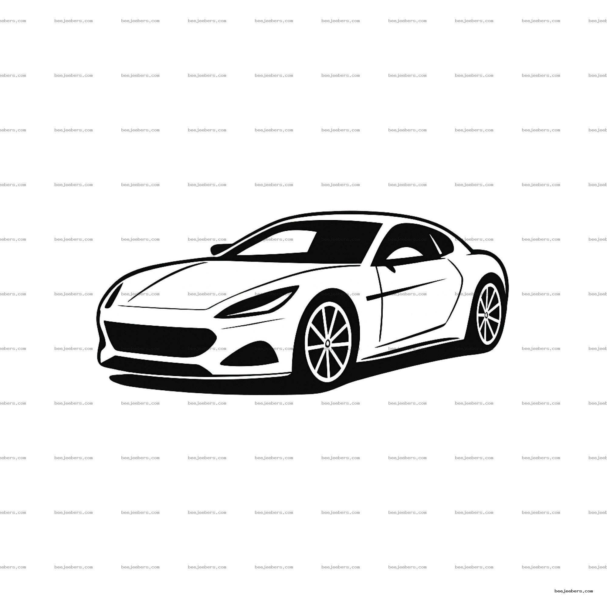 Black and white clean vector clipart of a sleek sports car with transparent background