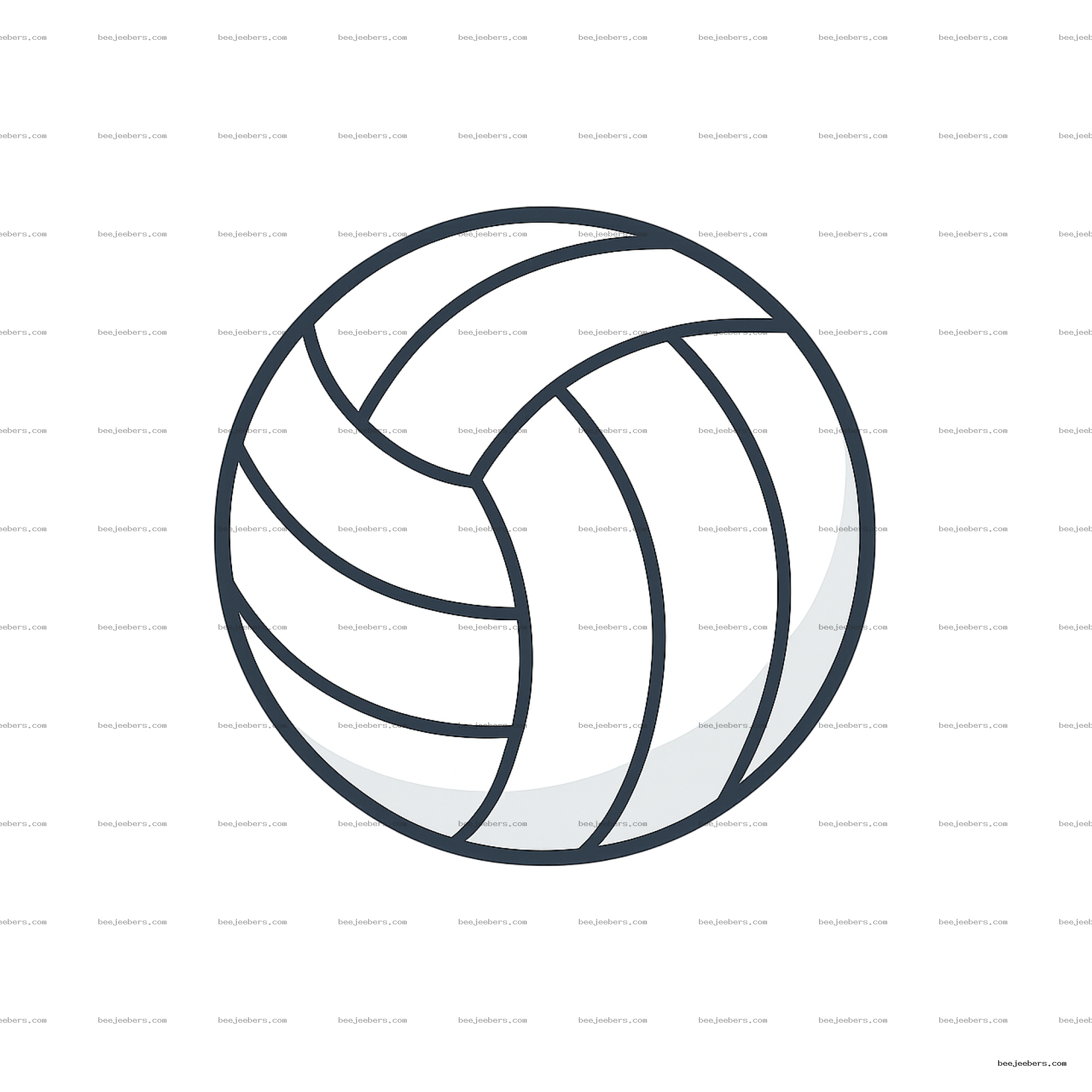 Clean vector illustration of a volleyball with dark outlines on transparent background