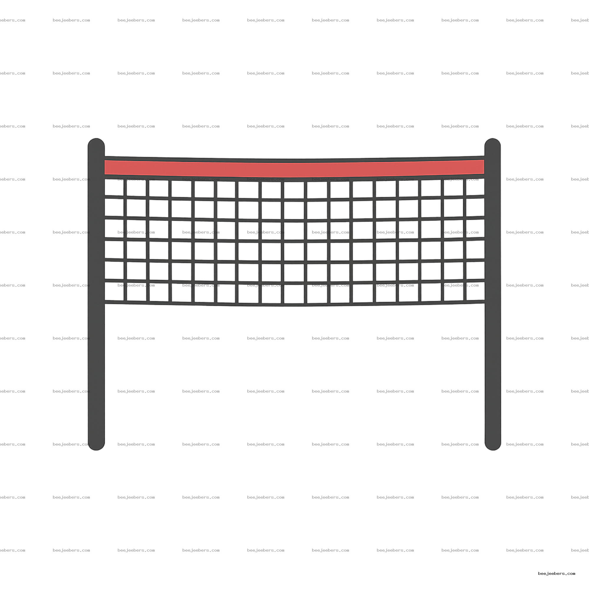 Vector illustration of a badminton net with black frame and red top band on transparent background