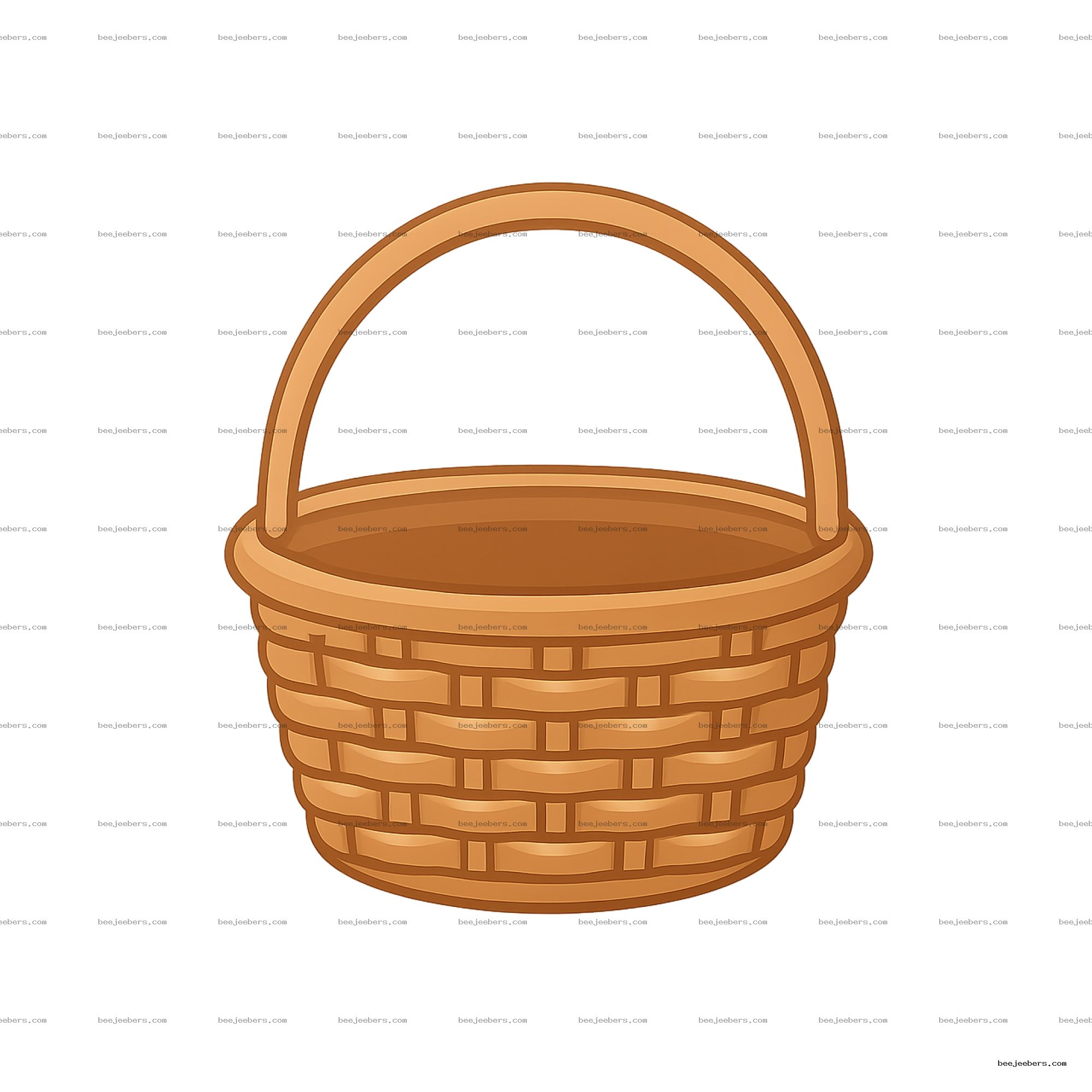Clean vector illustration of a brown woven basket with handle on transparent background