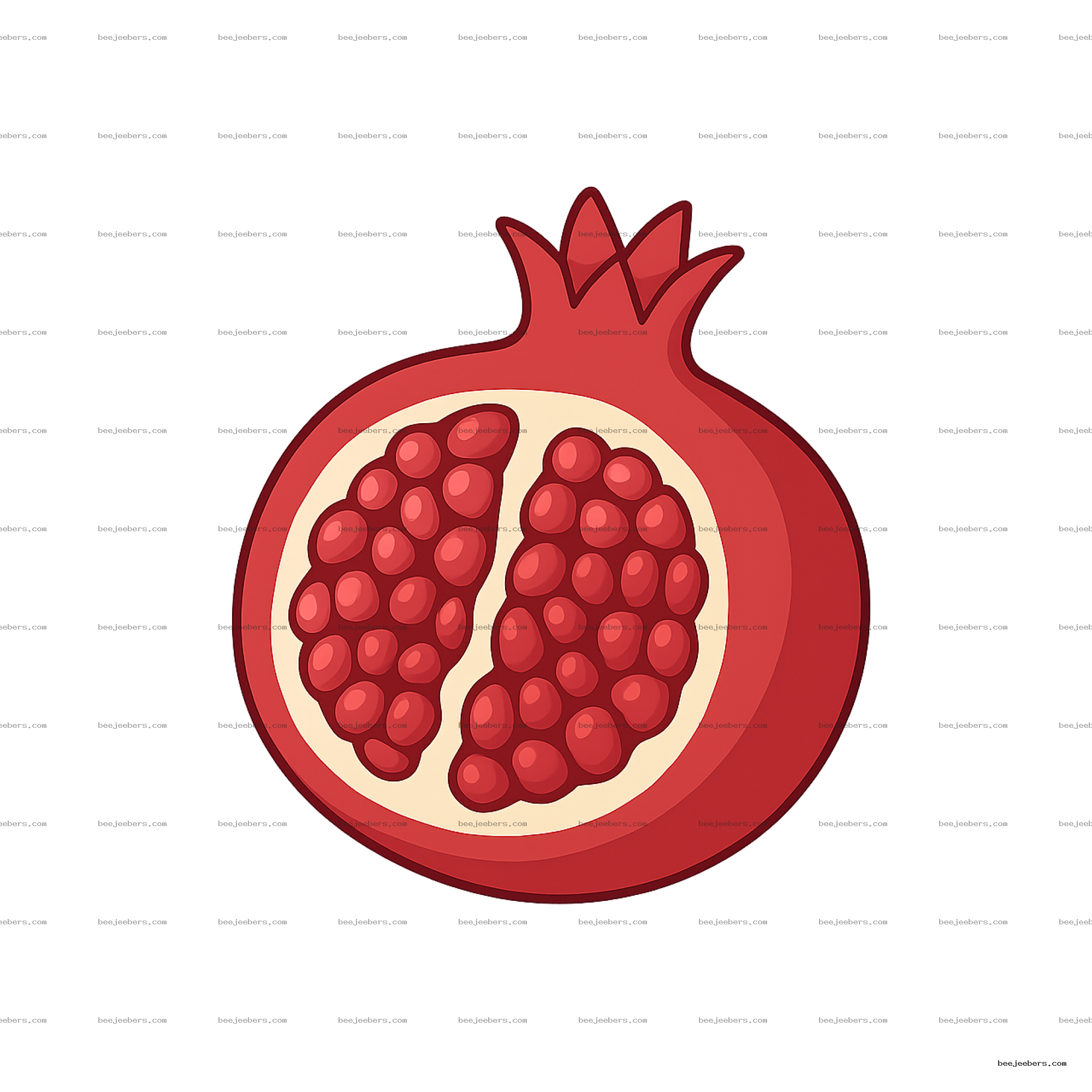Clean vector clipart of a half pomegranate with red seeds on transparent background