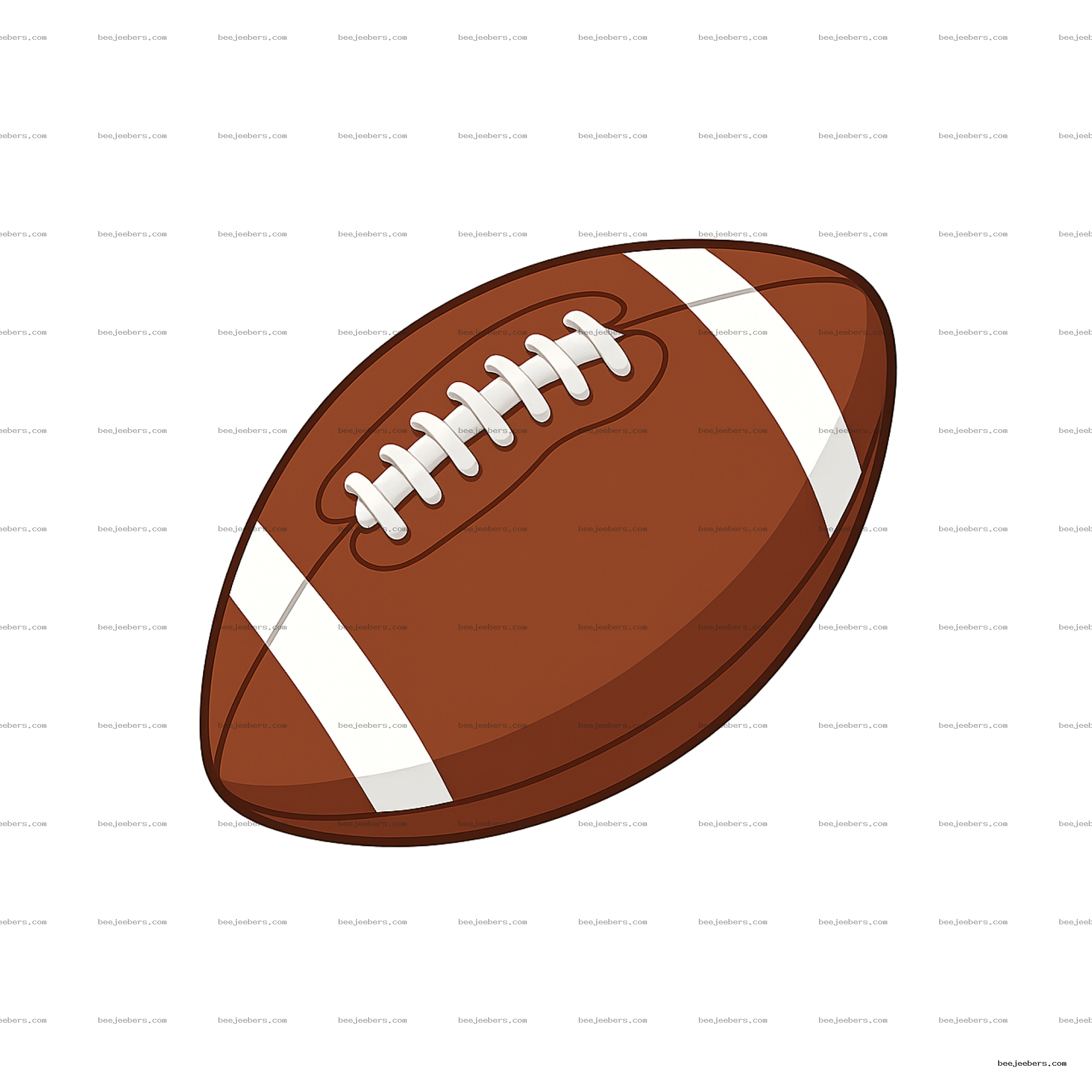 Close-up vector clipart of an American football with laces and stripes on transparent background