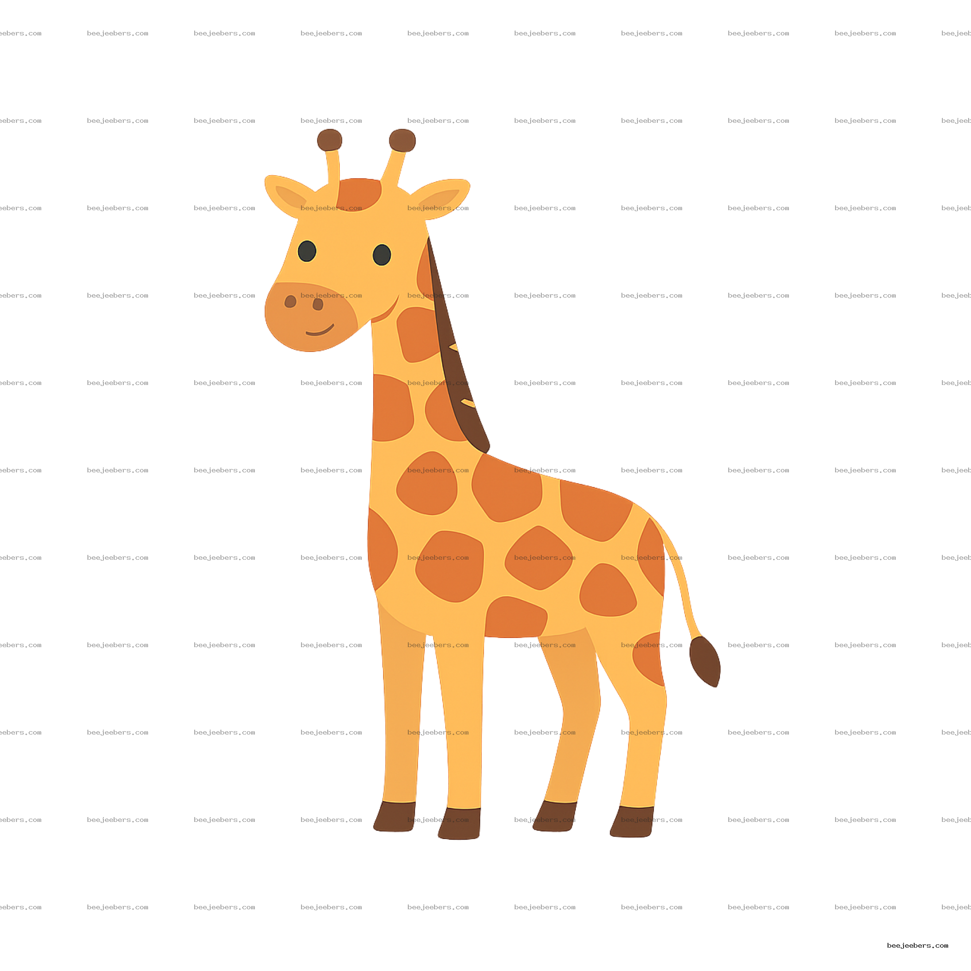 Cute cartoon giraffe clipart with orange spots and a friendly smile on transparent background