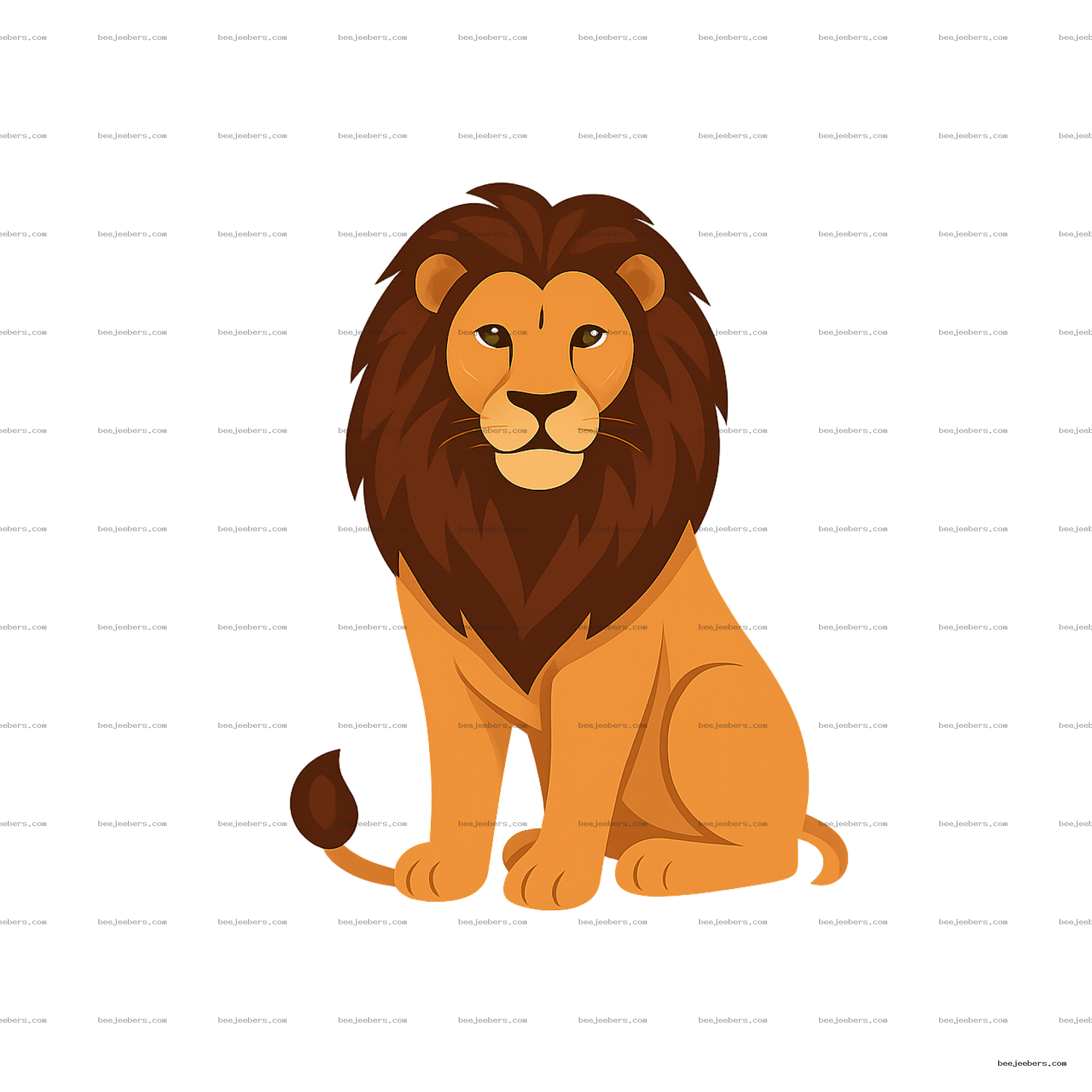 Clean vector illustration of a sitting lion with a large mane on transparent background