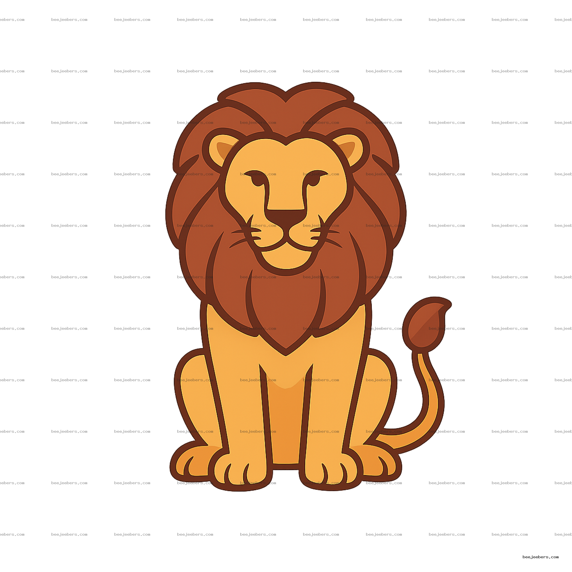 Clean vector illustration of a sitting lion with a brown mane on a transparent background
