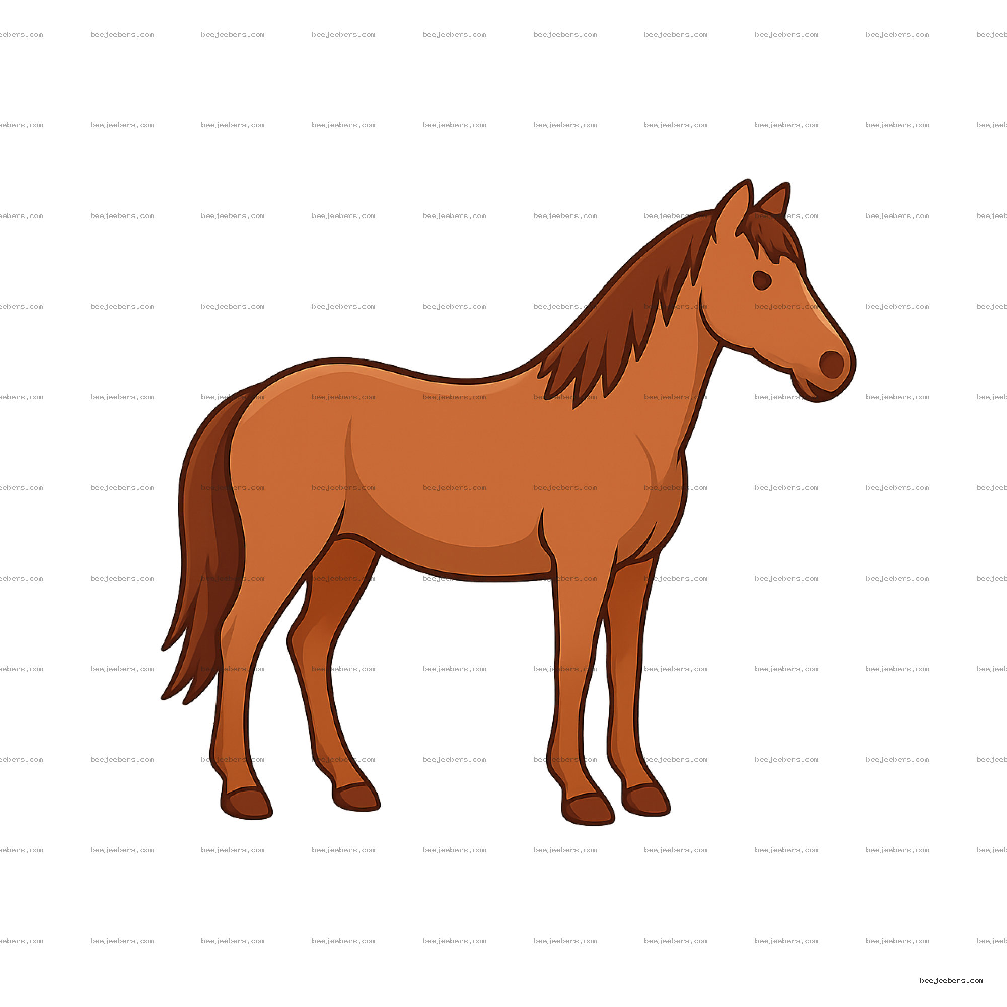 Clean vector brown horse side profile clipart with transparent background
