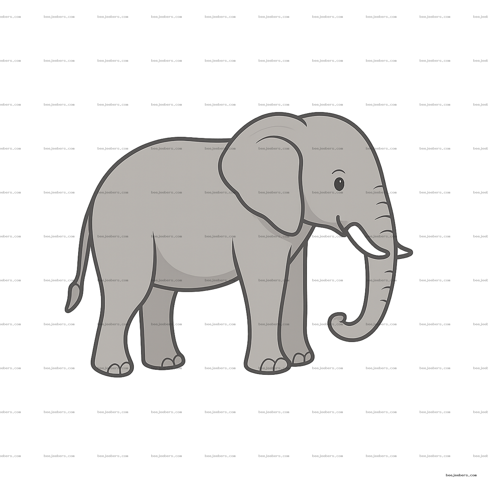 Clean vector illustration of a gray elephant with transparent background