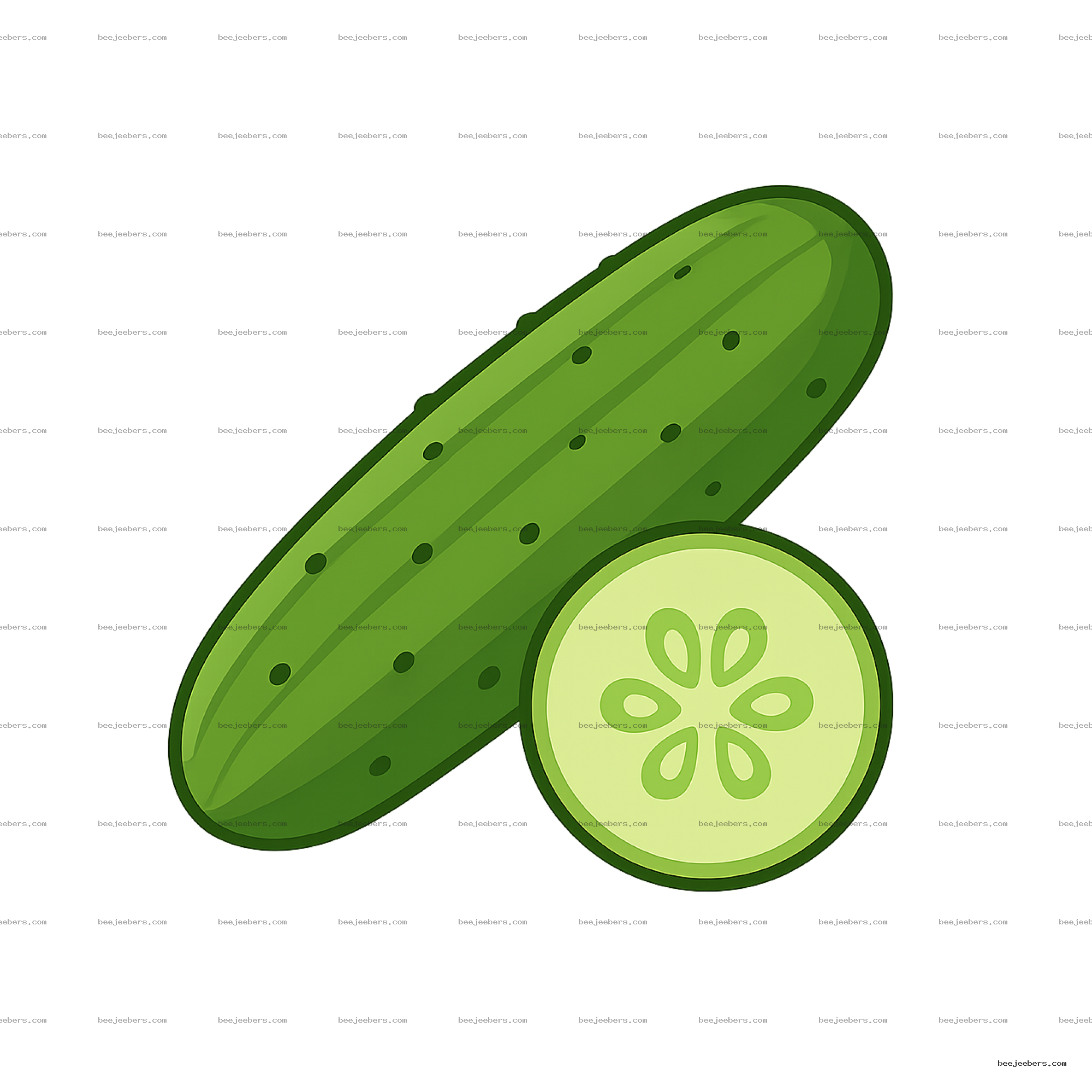 Vector illustration of a whole cucumber and a cucumber slice on transparent background