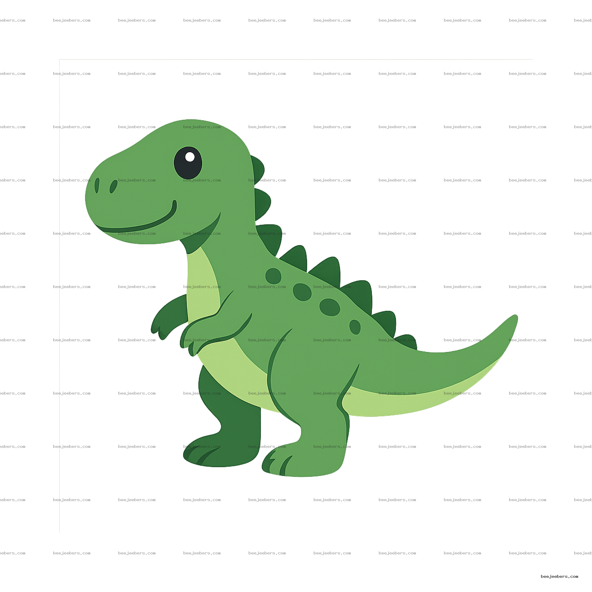 Cute green cartoon dinosaur facing left with transparent background in vector style