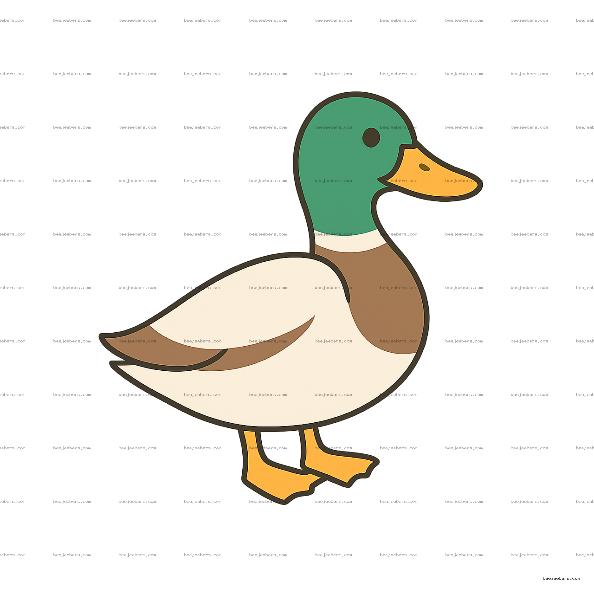Clean vector illustration of a mallard duck with green head and orange beak on transparent background