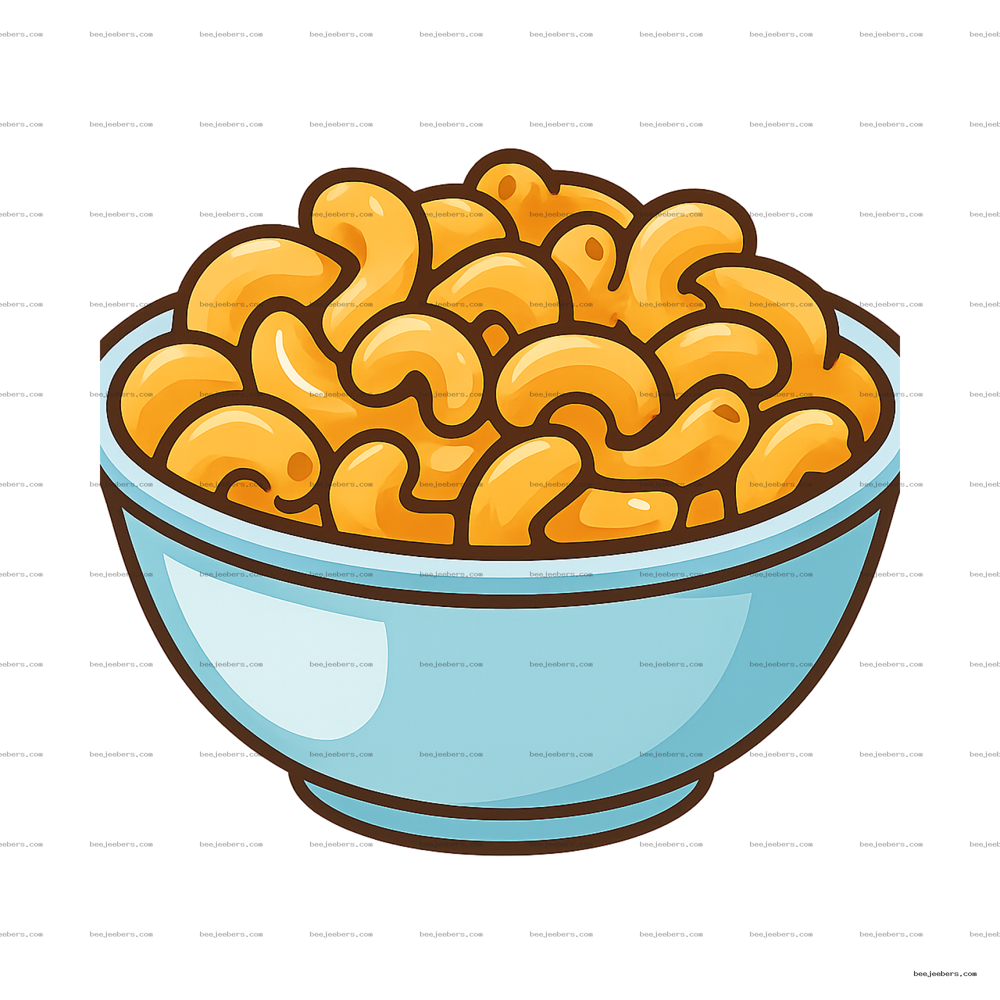 Vector illustration of a blue bowl filled with creamy macaroni and cheese on transparent background