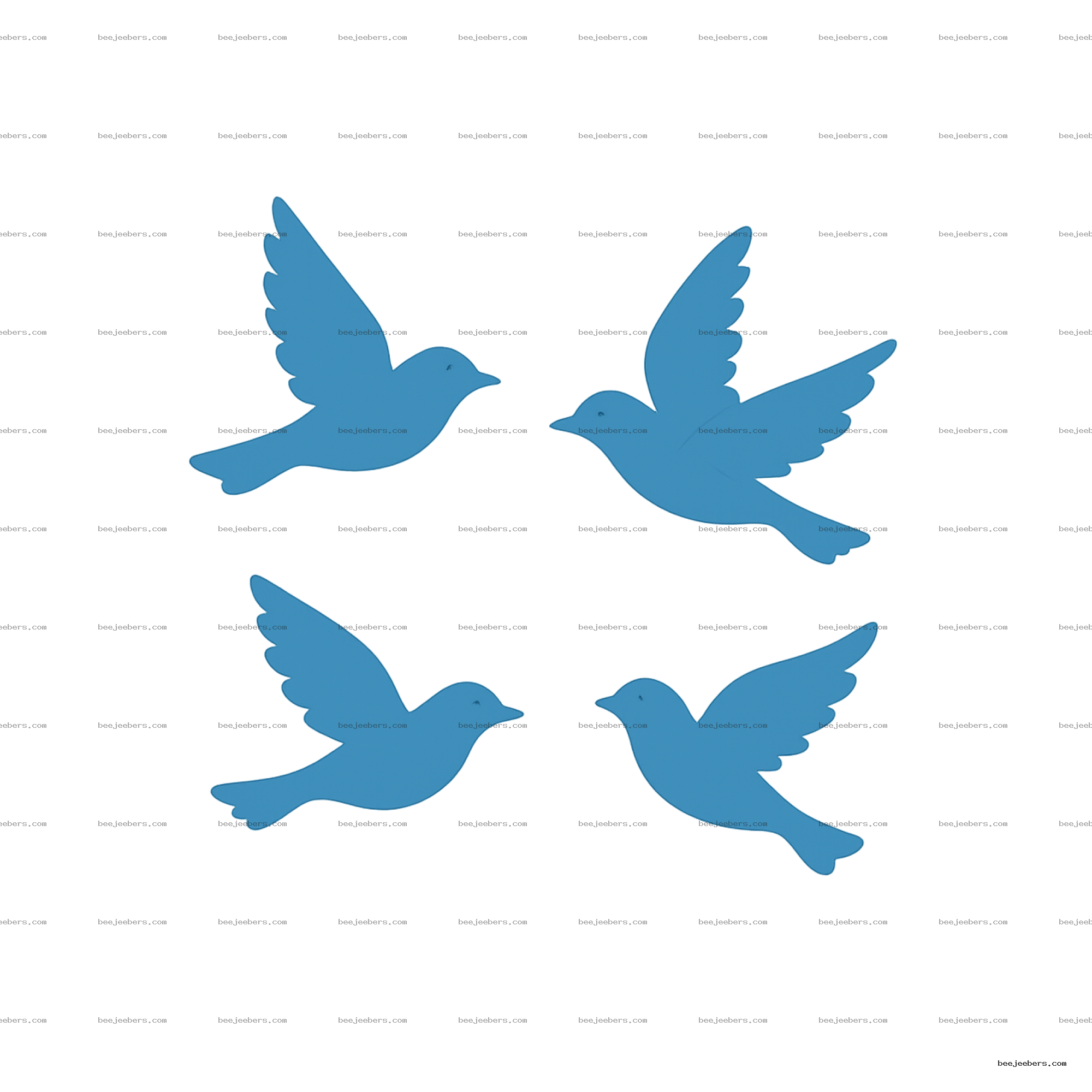 Blue clean vector silhouettes of flying birds in various wing positions on transparent background
