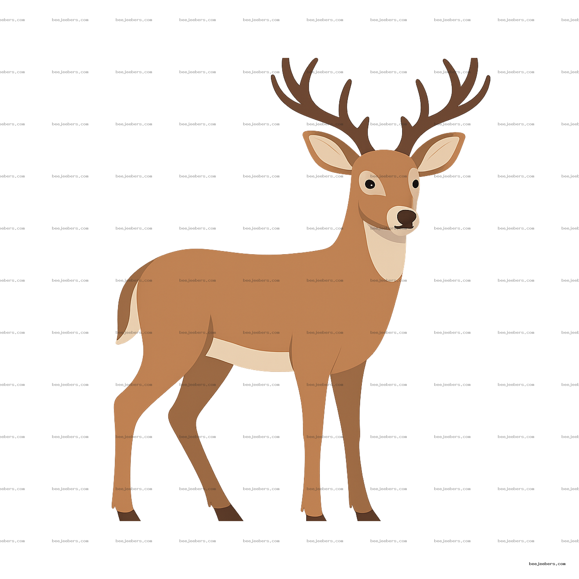 Clean vector illustration of a standing deer with large antlers and transparent background