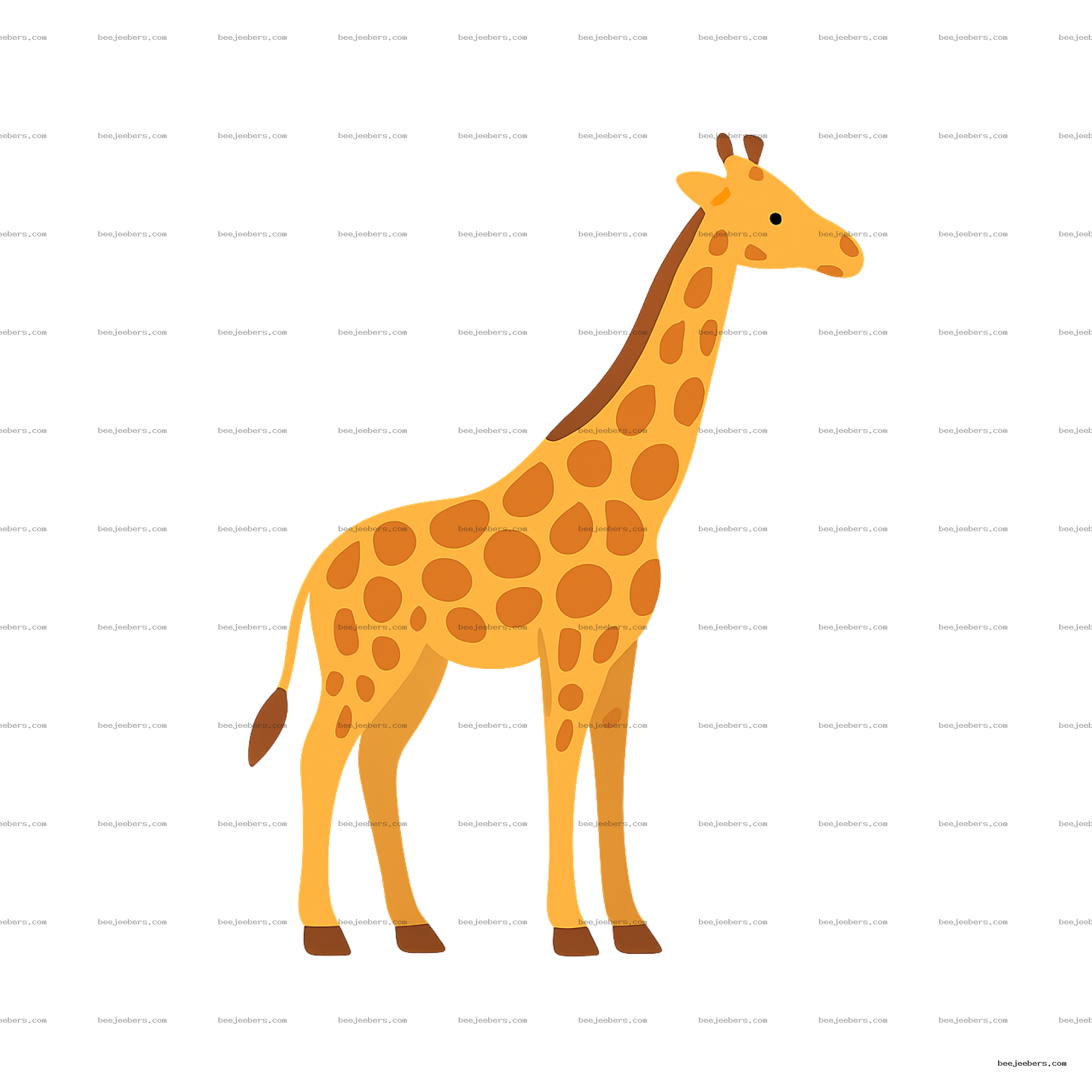Clean vector illustration of a giraffe with orange body and brown spots on transparent background