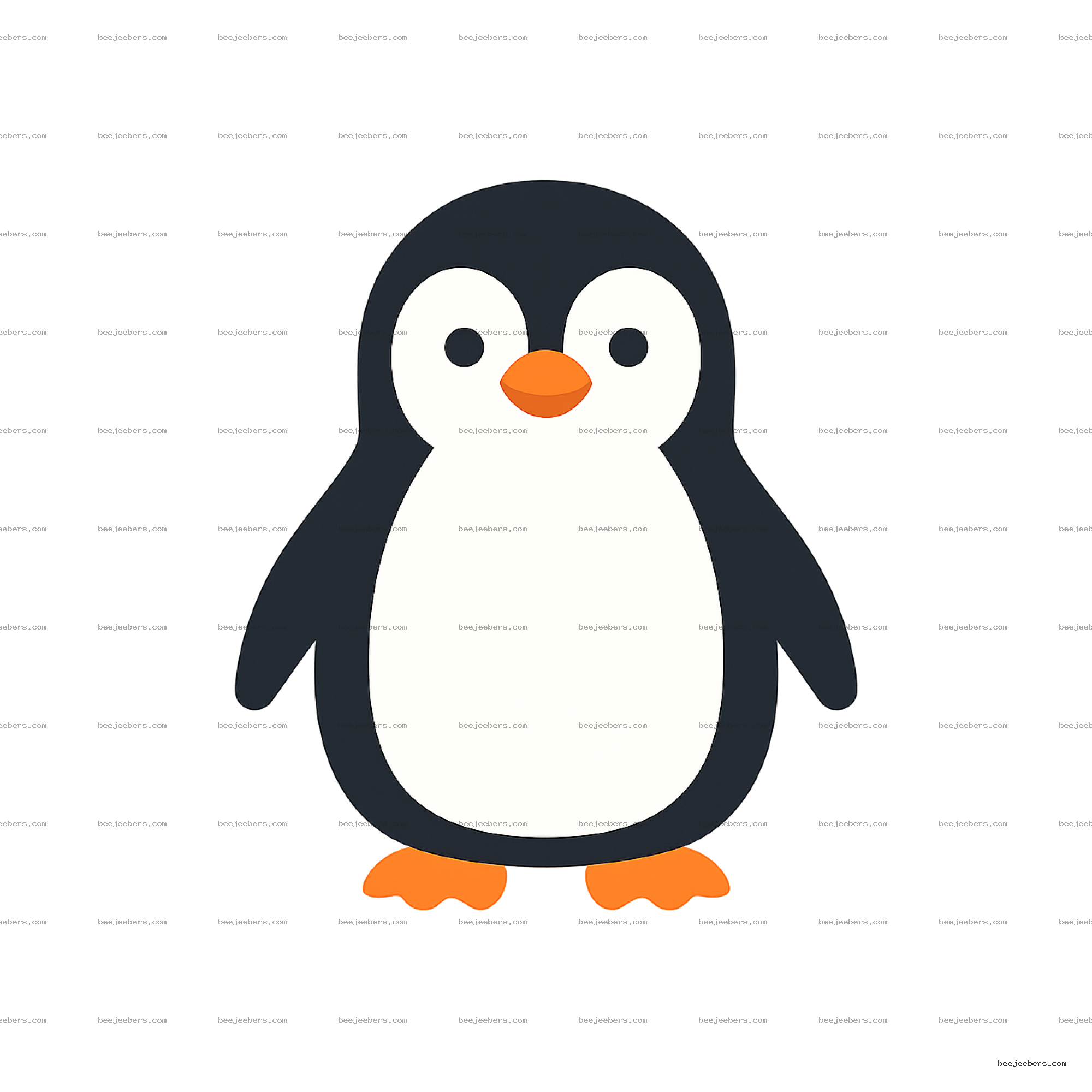 Cute cartoon penguin illustration with black, white, and orange on transparent background