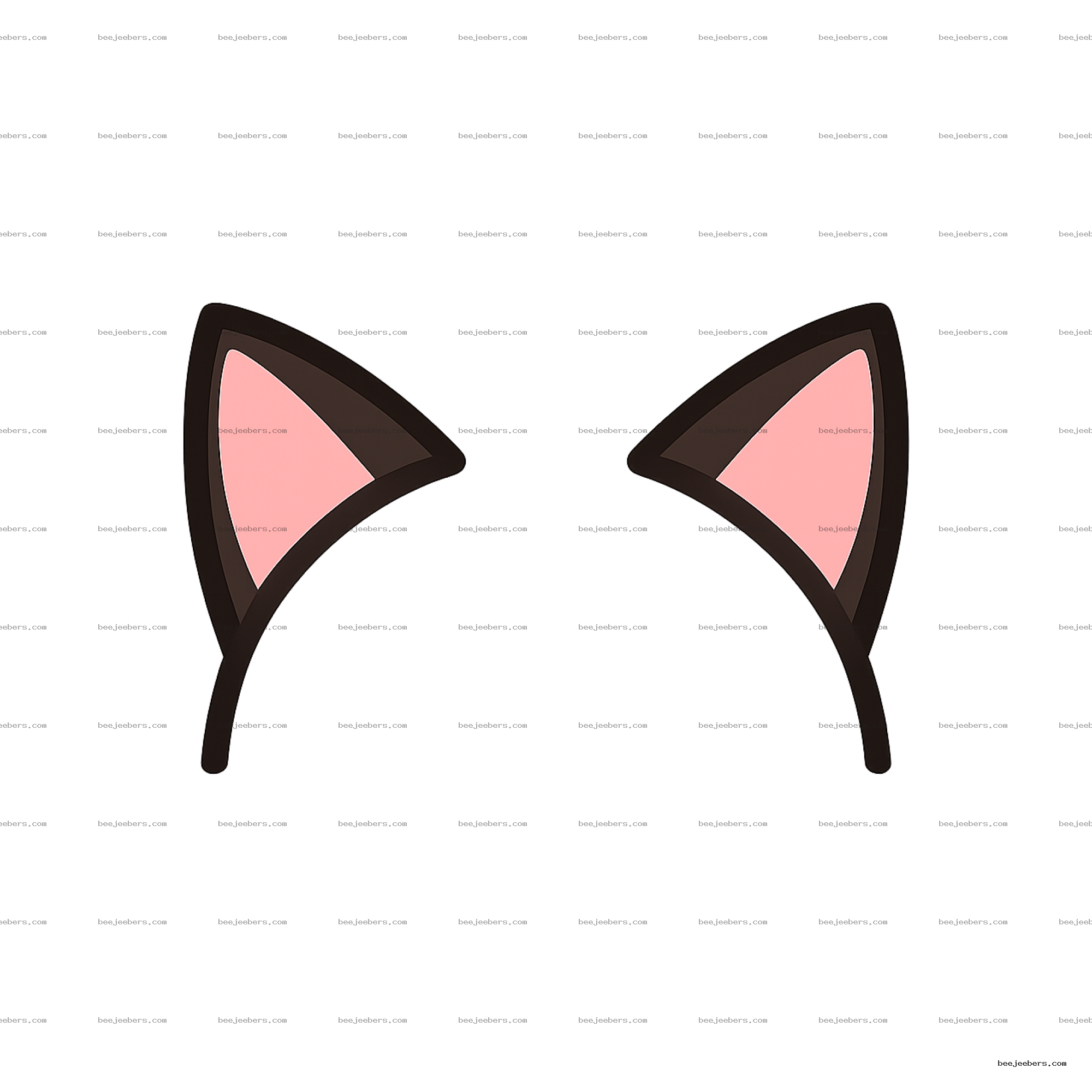 Black cat ears headband with pink inner ears cartoon clipart on transparent background