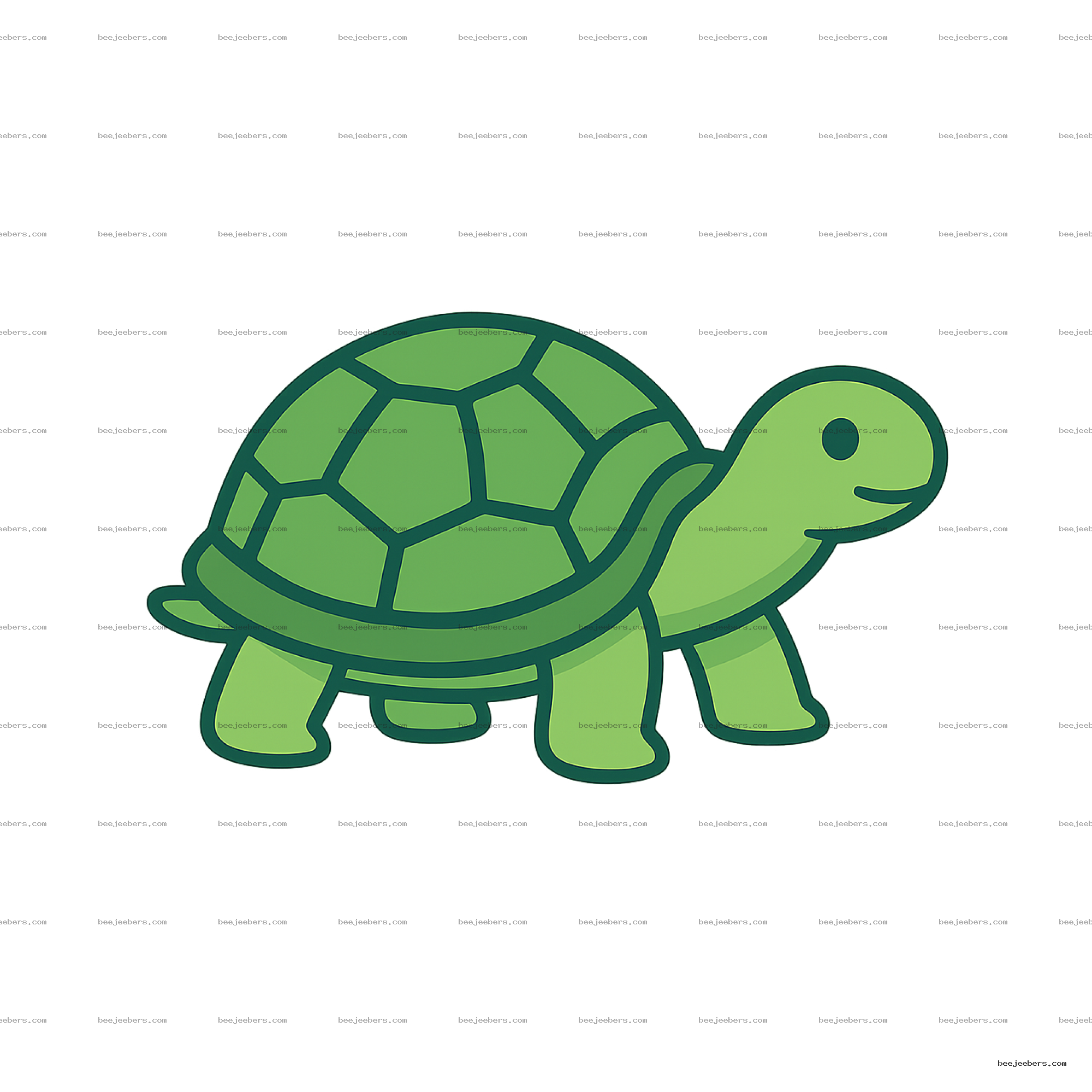 Cute cartoon green turtle with transparent background in vector style