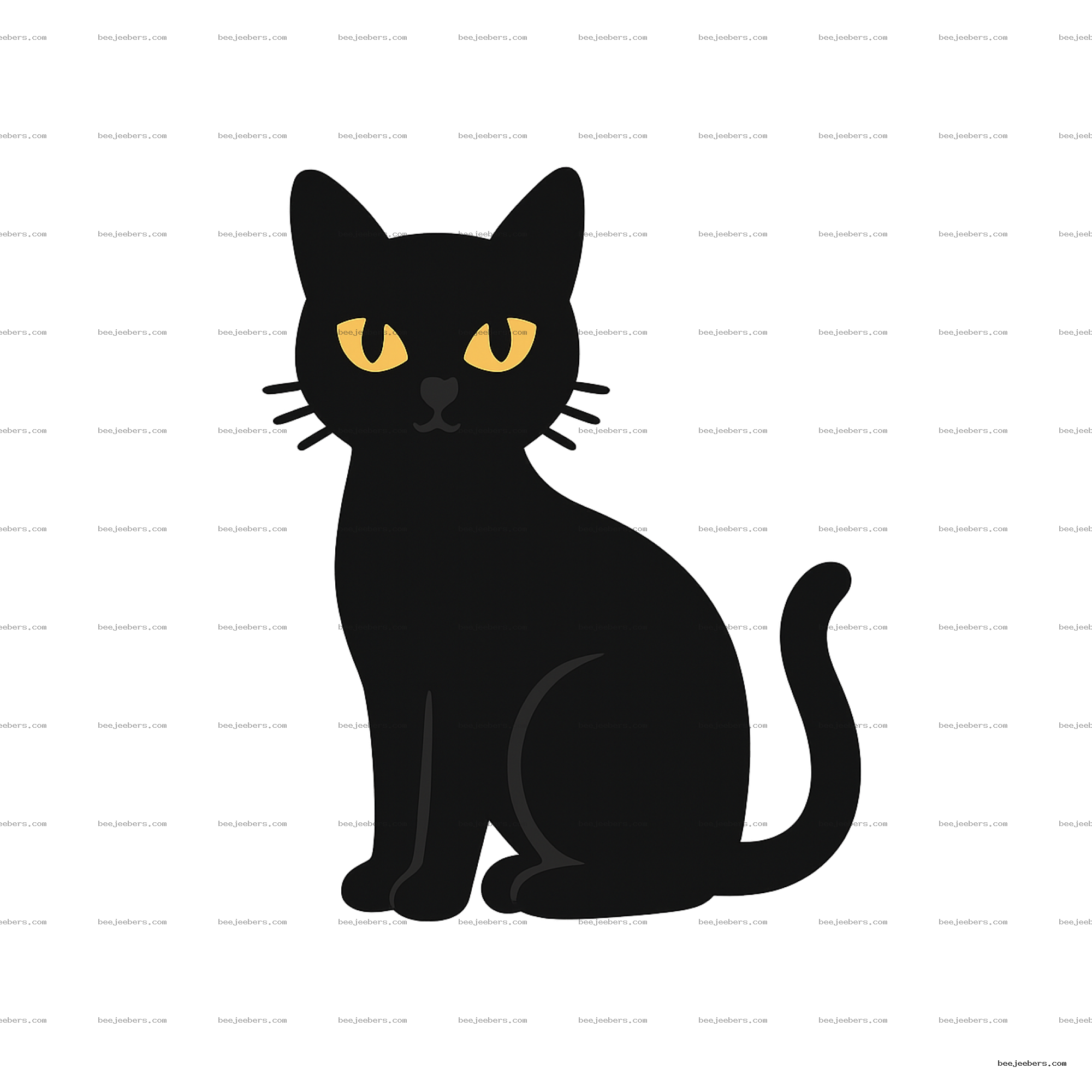 Minimalist black cat with yellow eyes sitting, vector illustration PNG with transparent background