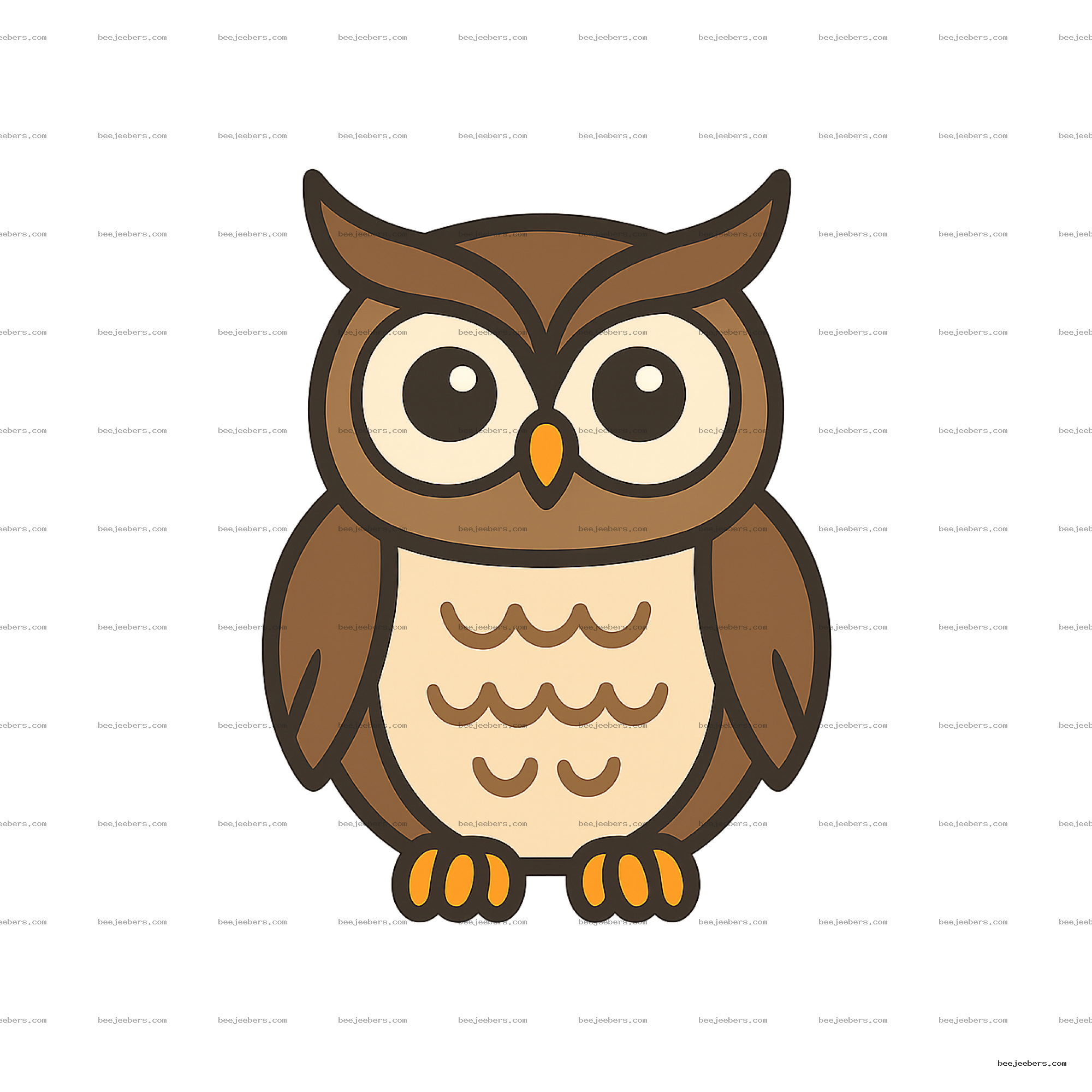 Cute cartoon owl illustration with large eyes in clean vector style on transparent background