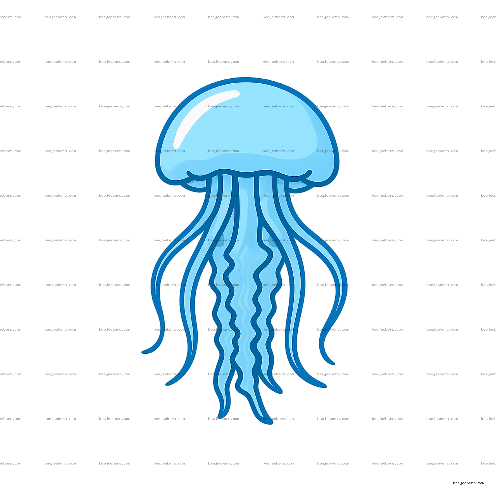 Glossy blue cartoon jellyfish with flowing tentacles on transparent background PNG